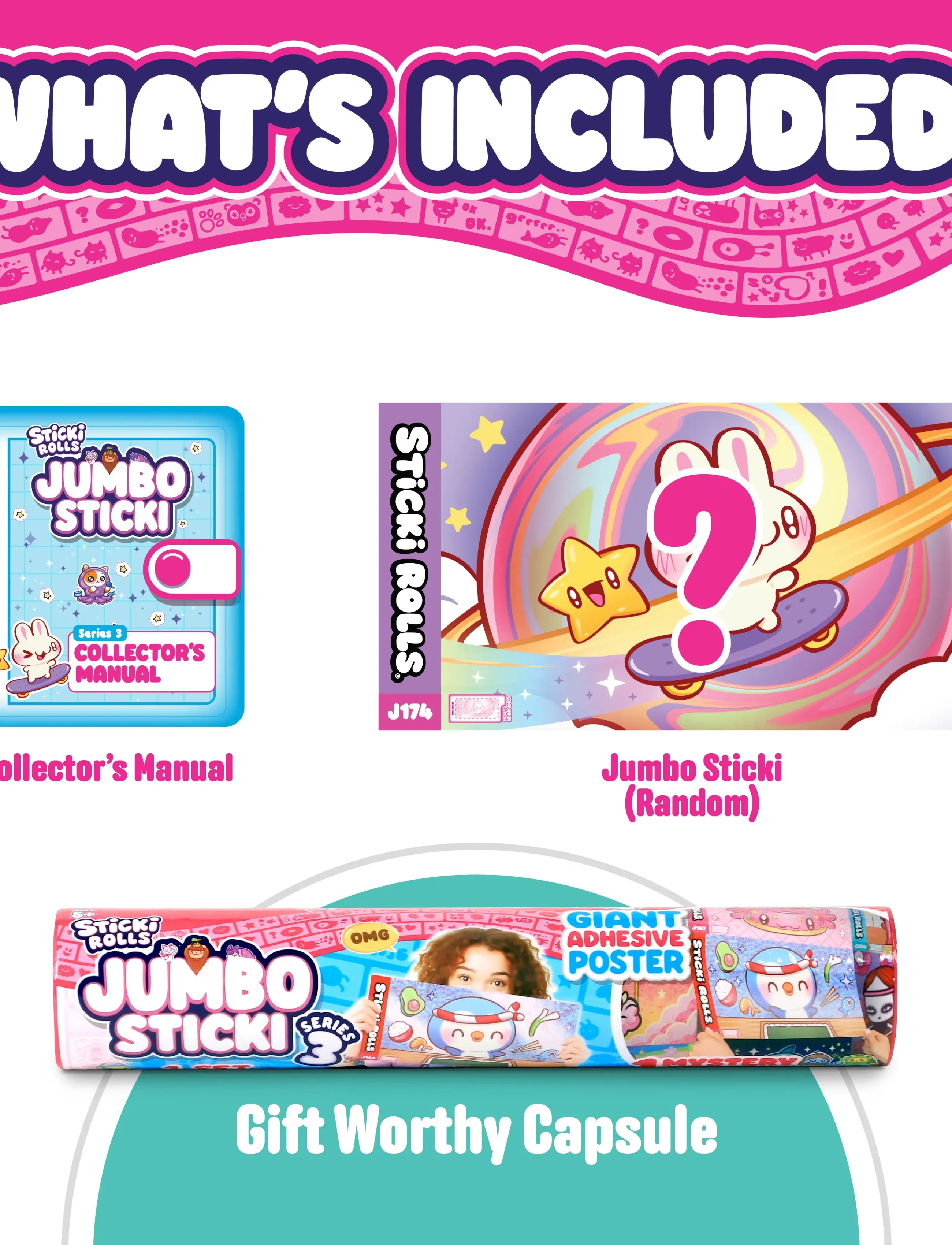 Sticki Rolls - STICKI ROLLS STICKI JUMBO MYSTERY ROLLS S3 ASS CDU - klistermärken - multi colour - 5