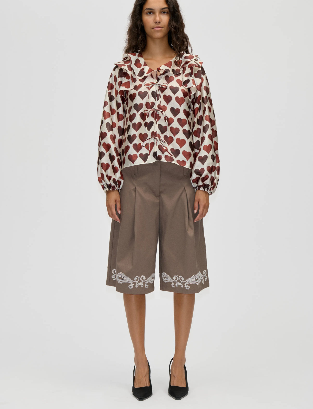 STINE GOYA Flat Textured Poly, Multi Ruffle Raglan Top - Red - XS