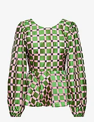 STINE GOYA - Gara, 1494 Glitter Organza - long-sleeved blouses - lilac graphic check - 0