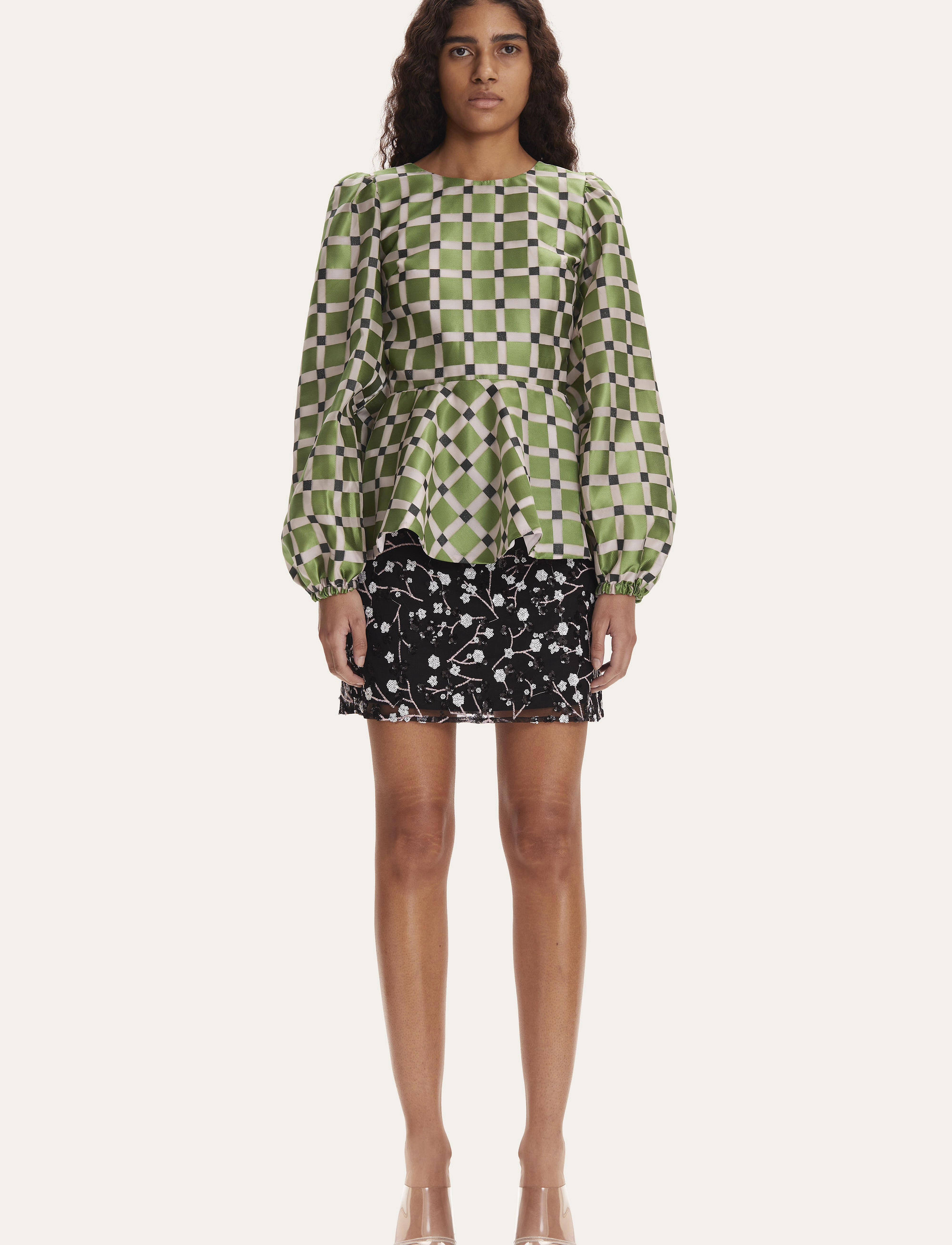 STINE GOYA - Gara, 1494 Glitter Organza - lilac graphic check - 2
