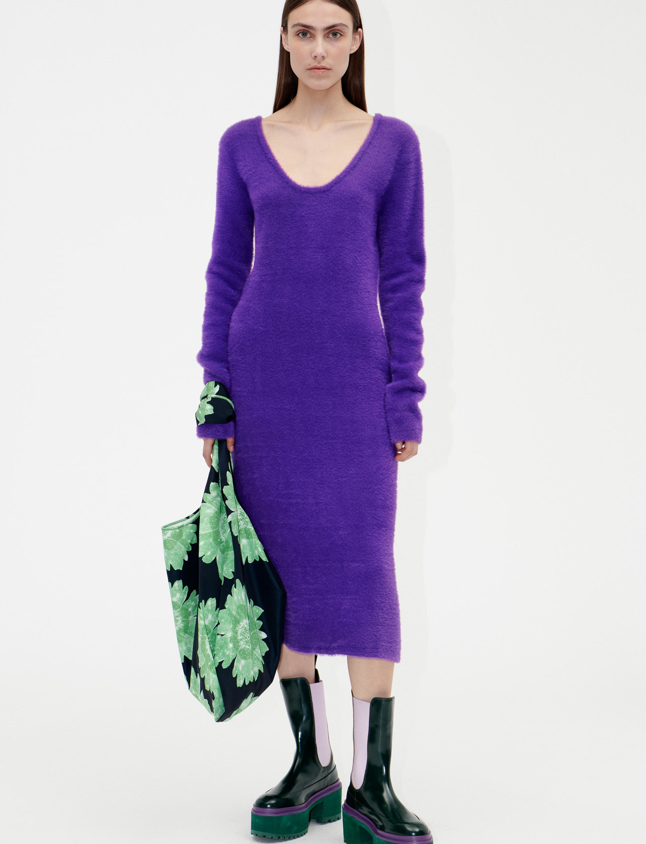 STINE GOYA - Hella, 1656 Printed Fluffy Knit - knitted dresses - royal purple - 0