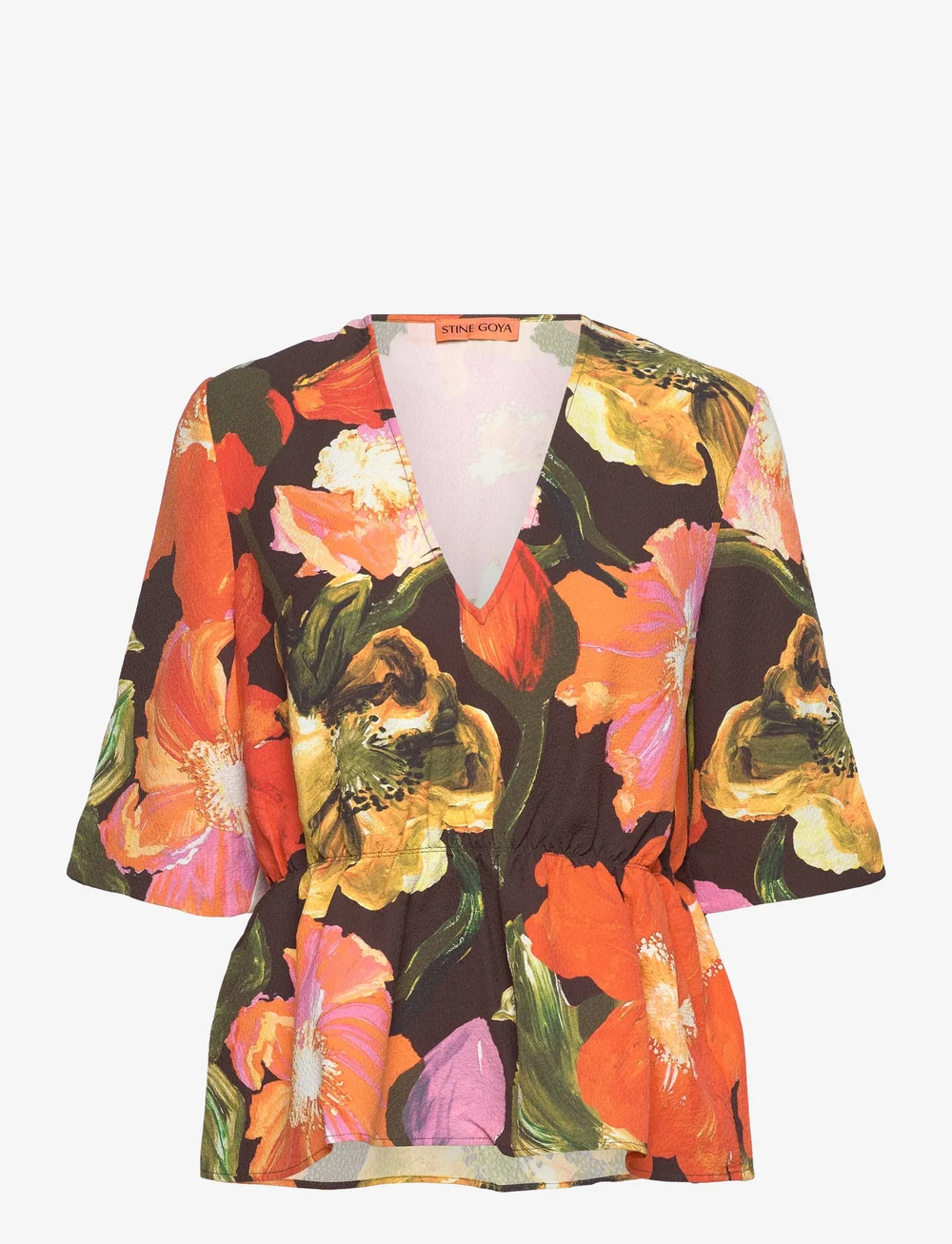 STINE GOYA - SGNaica, 2065 Structure Stretch - short-sleeved blouses - summer night poppies - 0