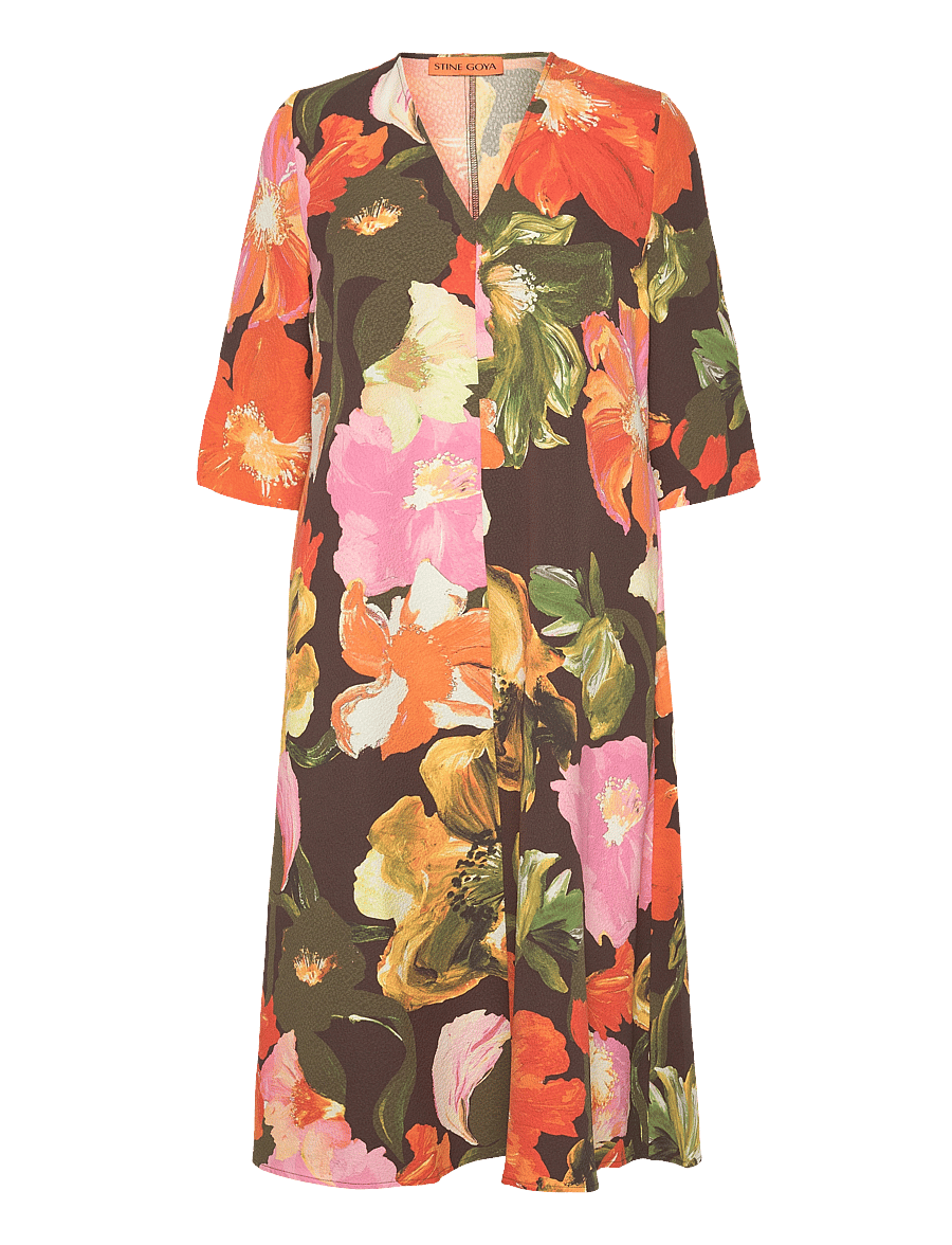 STINE GOYA - SGVic, 2065 Structure Stretch - midi-jurken - summer night poppies - 0