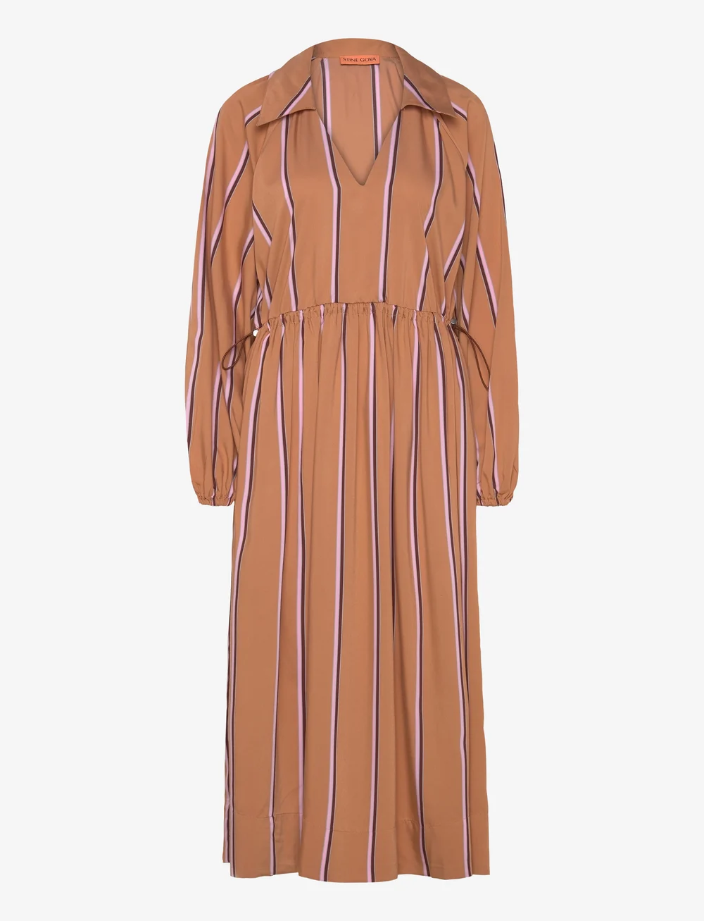 STINE GOYA - Elasticated Midi Dress, 2249 Stripe - midiklänningar - cocoa stripes - 1