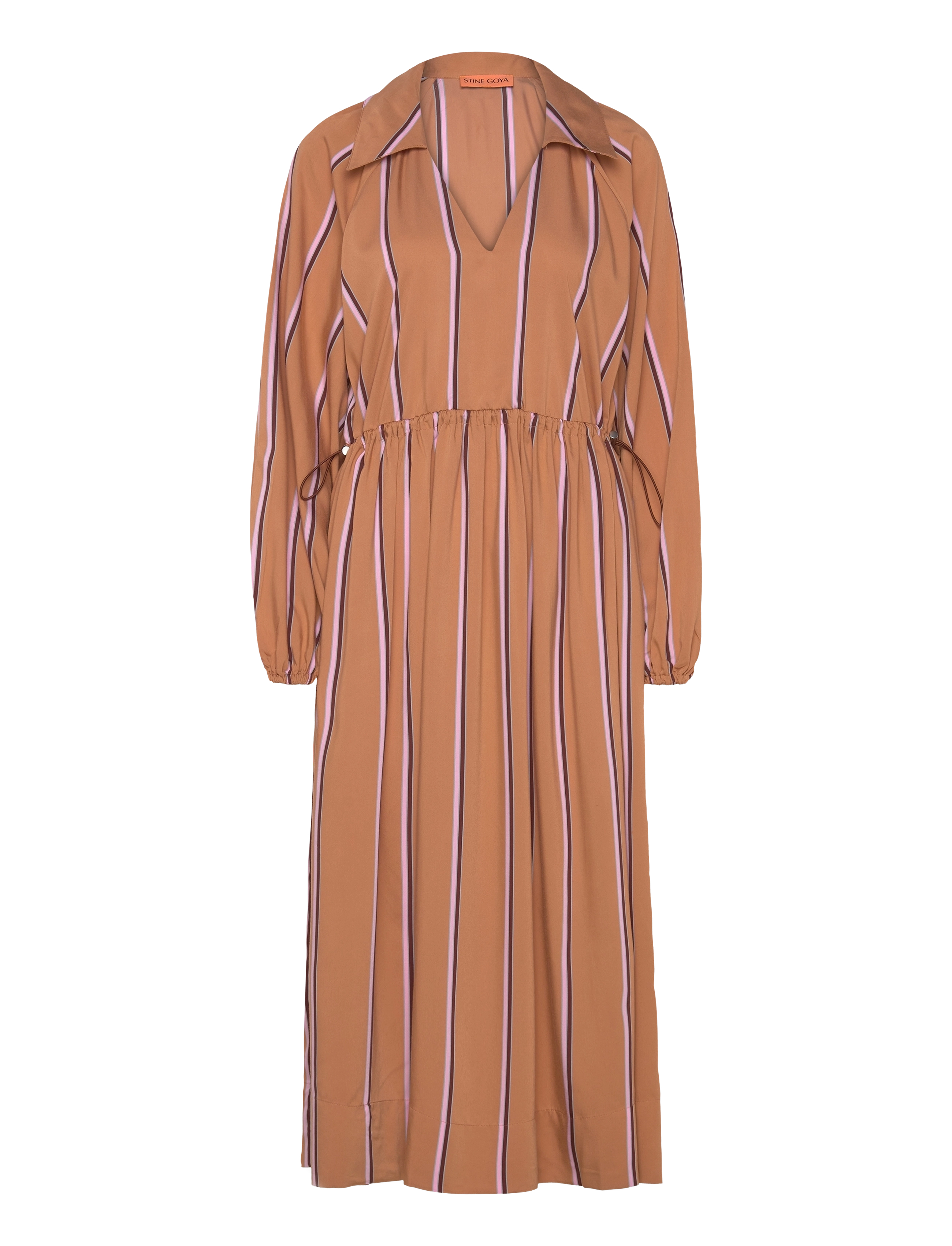 STINE GOYA Elasticated Midi Dress, 2249 Stripe - Rõivad - COCOA STRIPES / brown