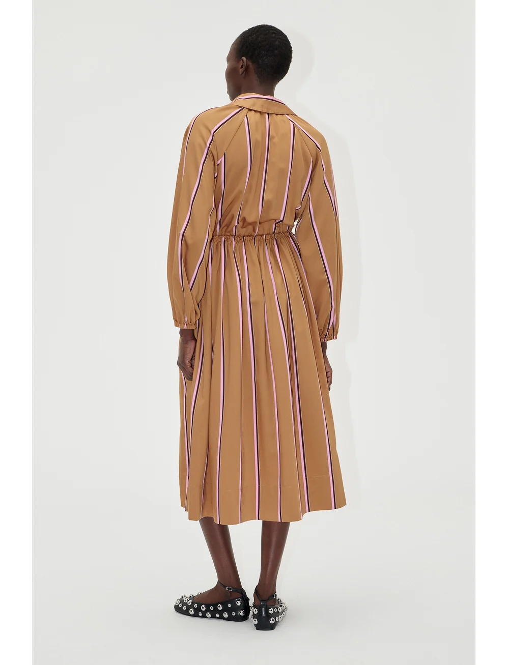 STINE GOYA - Elasticated Midi Dress, 2249 Stripe - midiklänningar - cocoa stripes - 3