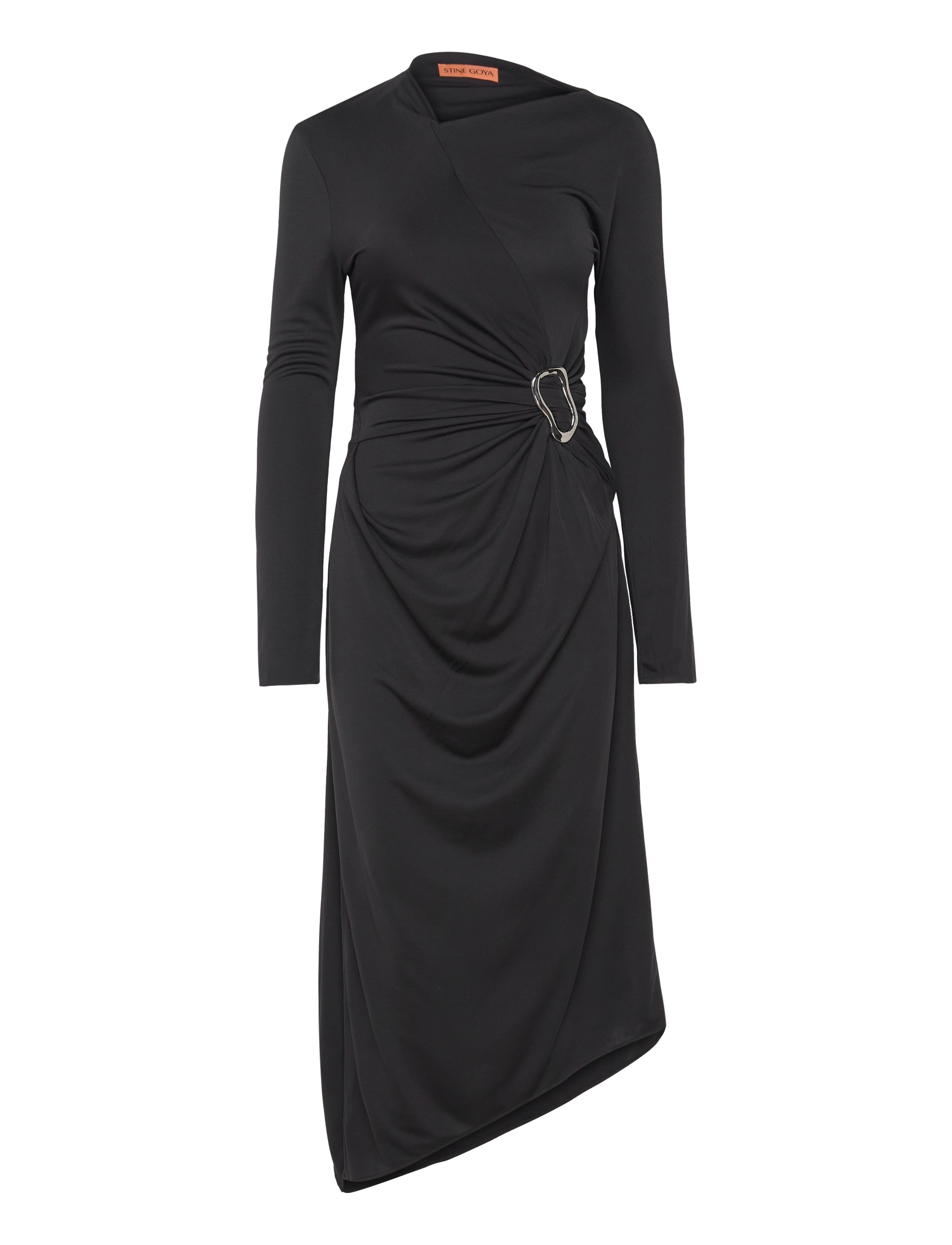 STINE GOYA Long Sleeve Midi Dress With Fixed B - Kjoler - JET BLACK / black