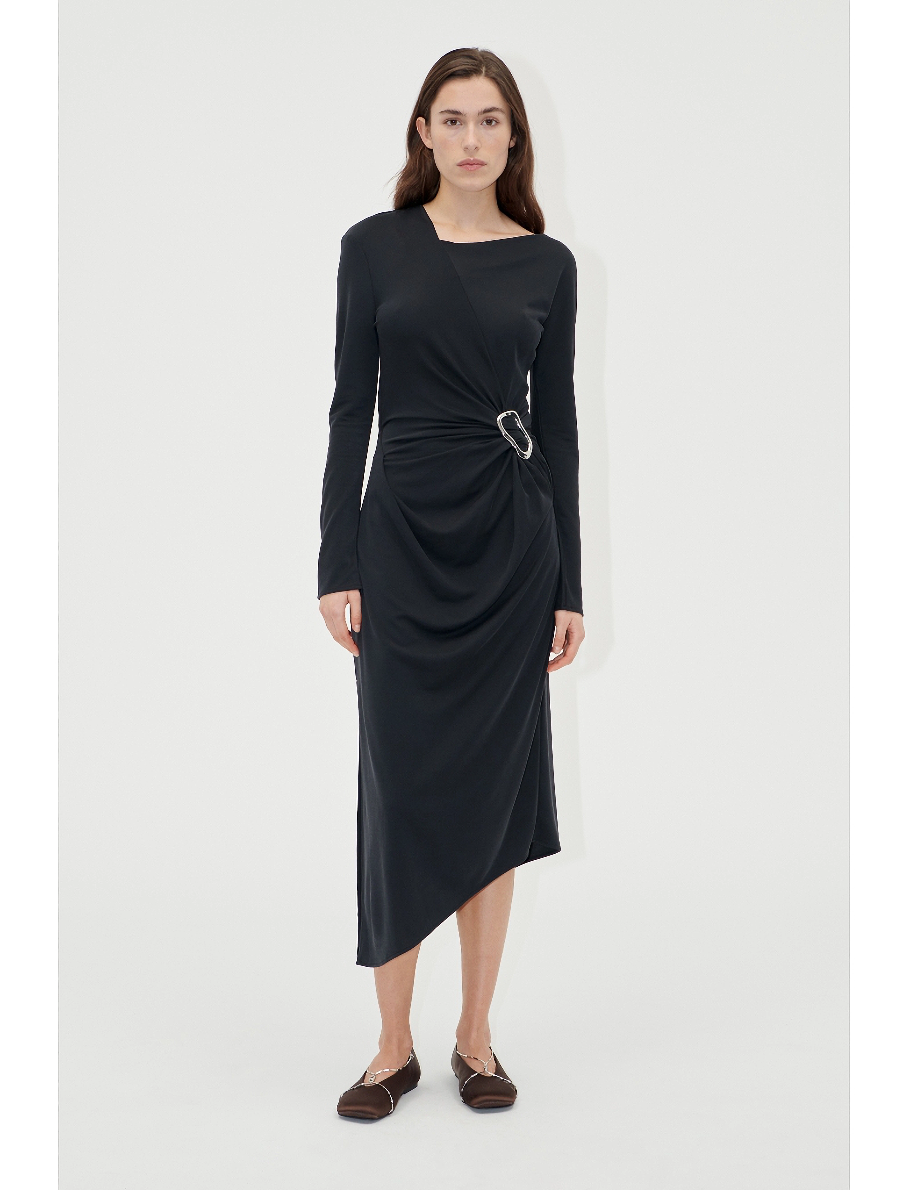 STINE GOYA Long Sleeve Midi Dress With Fixed B - Selskapskjoler - JET BLACK / black