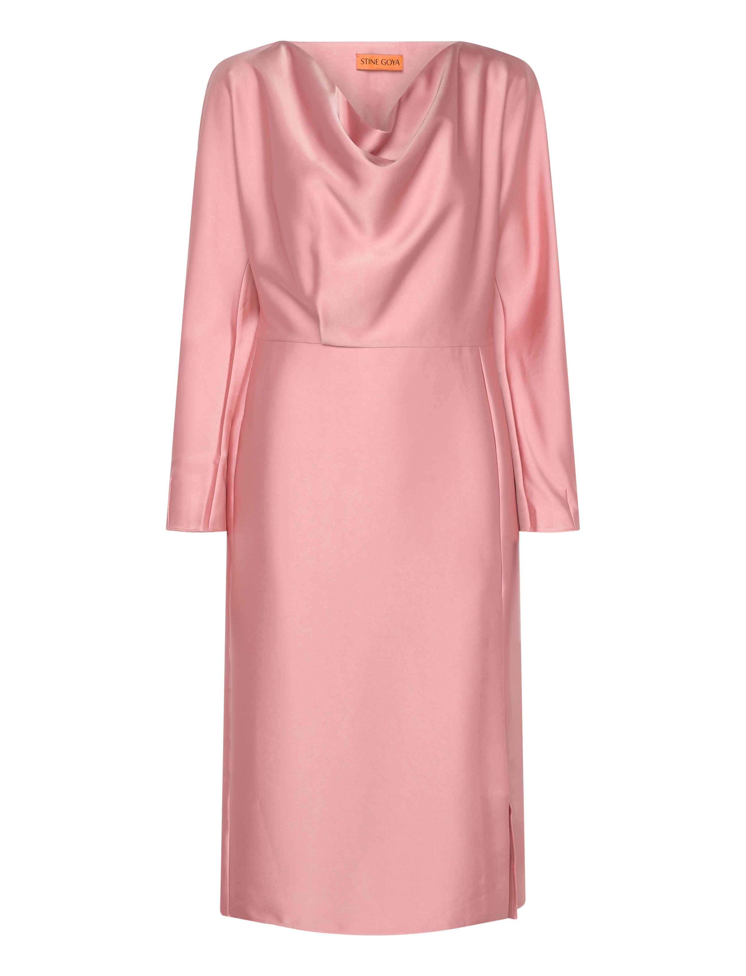 STINE GOYA Long Sleeve Midi Dress, 2261 Satin - STINE GOYA - ROSE TAN / pink/rose