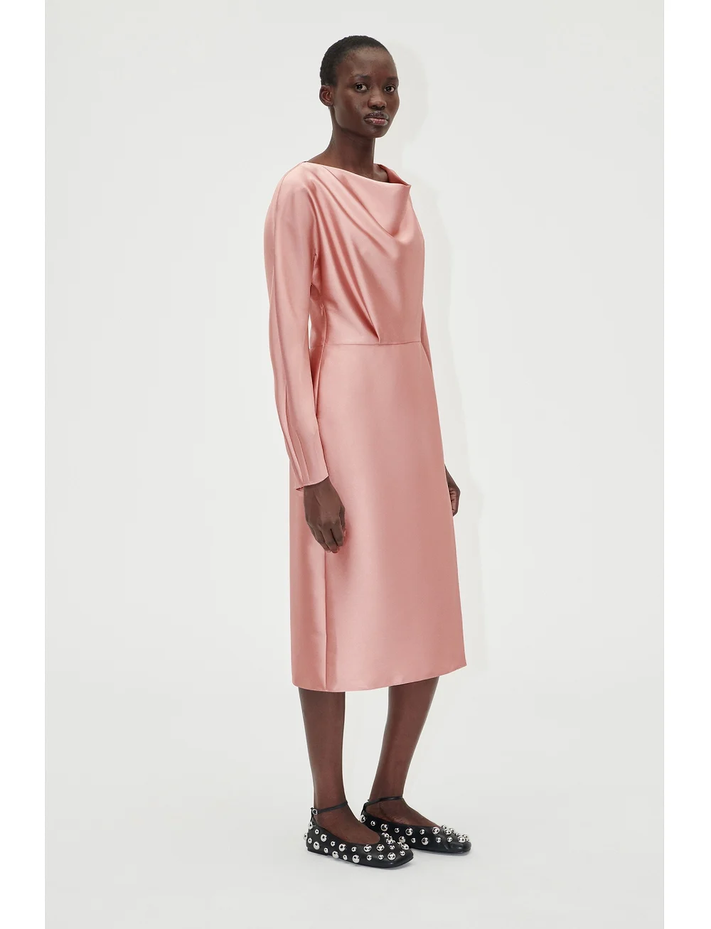 Satin long sleeve midi dress shop