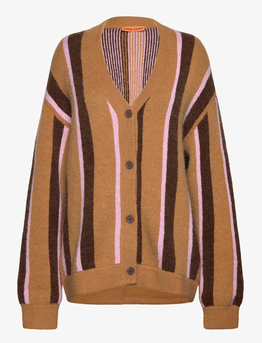 STINE GOYA - Long Sleeve Cardigan, 2280 Cable Kn - cardigans - cocoa stripes - 1