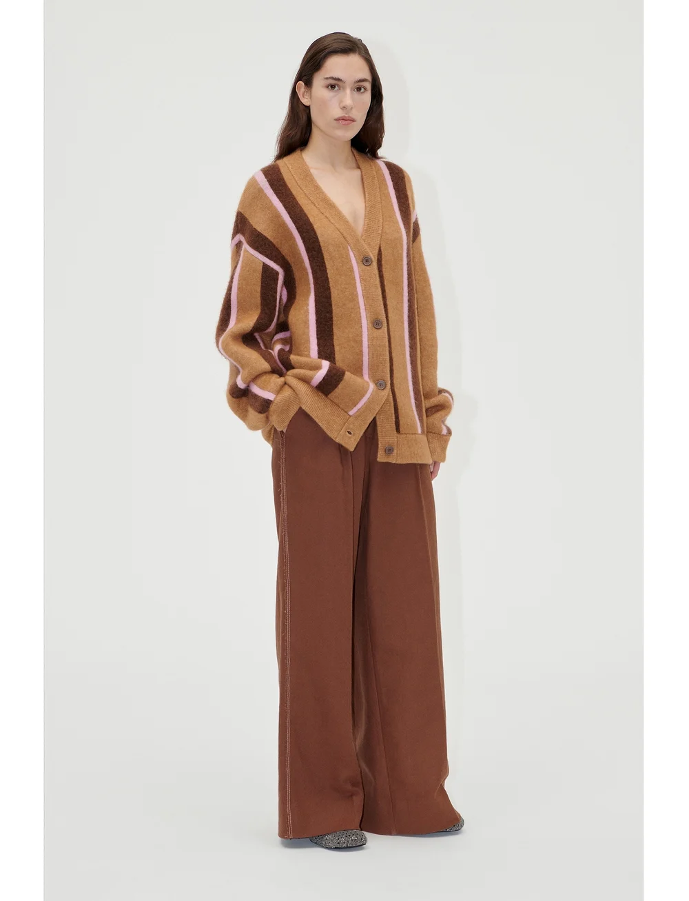 STINE GOYA - Long Sleeve Cardigan, 2280 Cable Kn - cardigans - cocoa stripes - 0