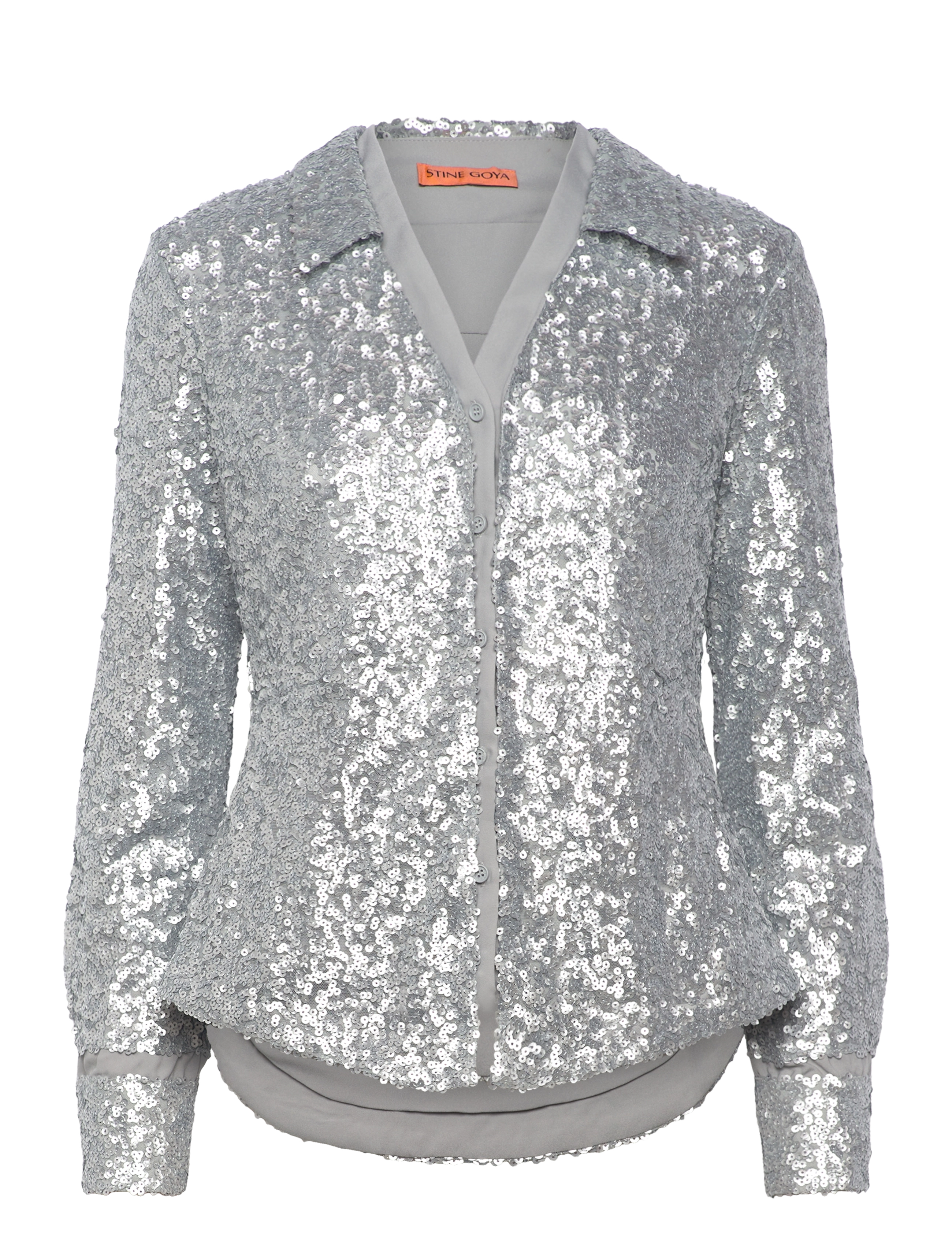 STINE GOYA Double Collar Shirt, 2260 Sequins Silber - XS - Damen