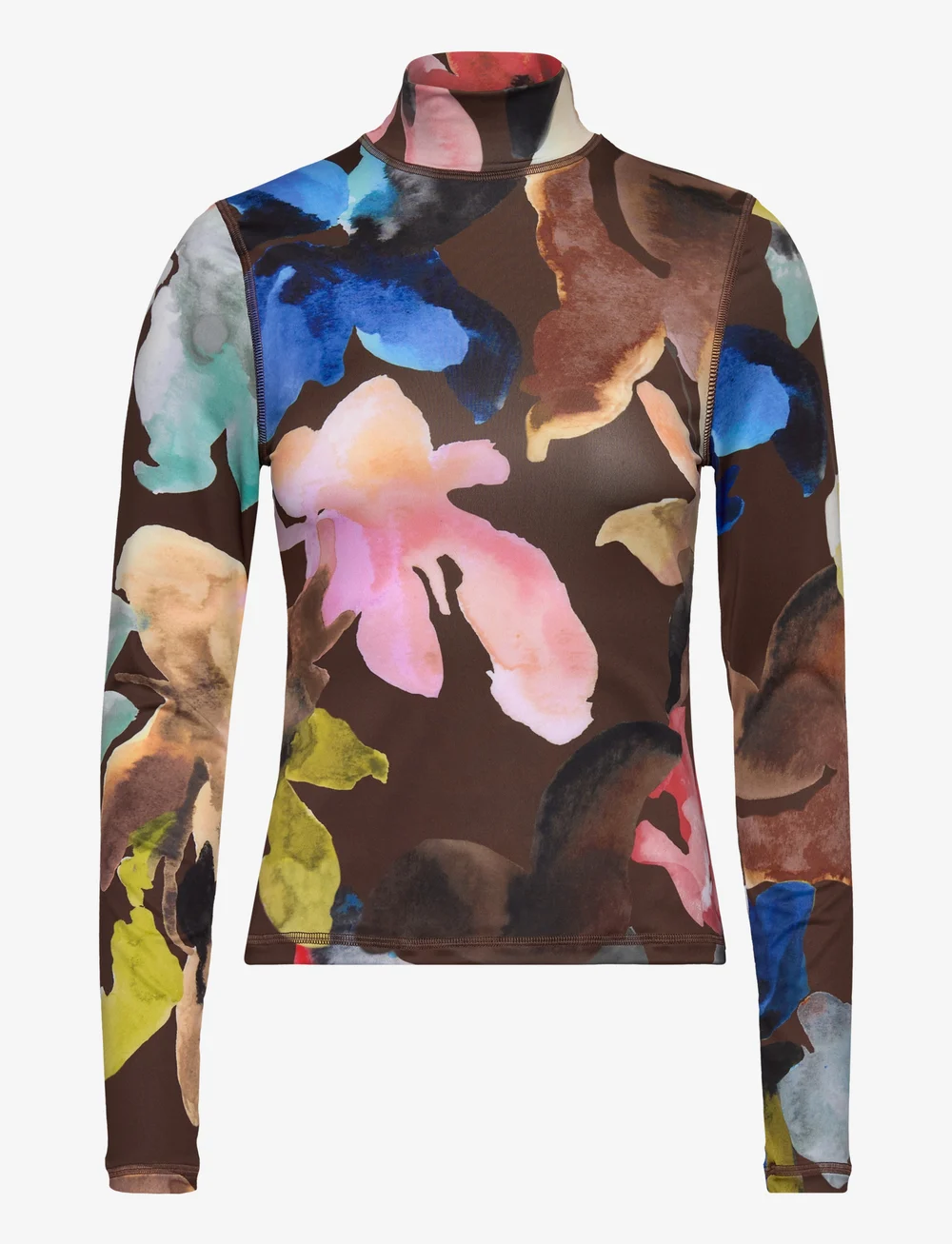 STINE GOYA - Elastic High Neck Collared Top, 224 - topi ar garām piedurknēm - aquarelle garden - 1