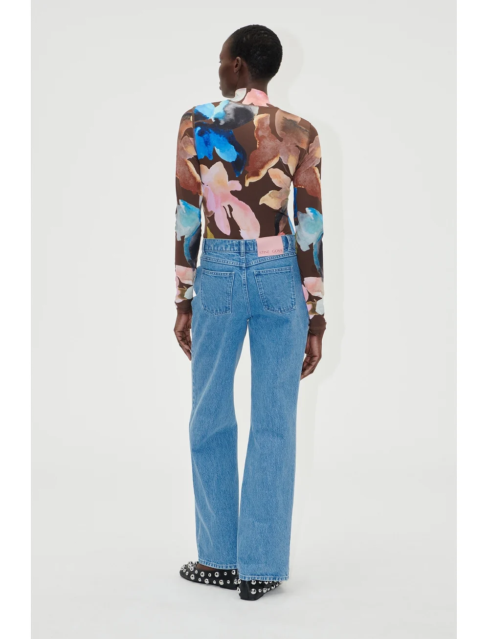 STINE GOYA - Elastic High Neck Collared Top, 224 - topi ar garām piedurknēm - aquarelle garden - 3