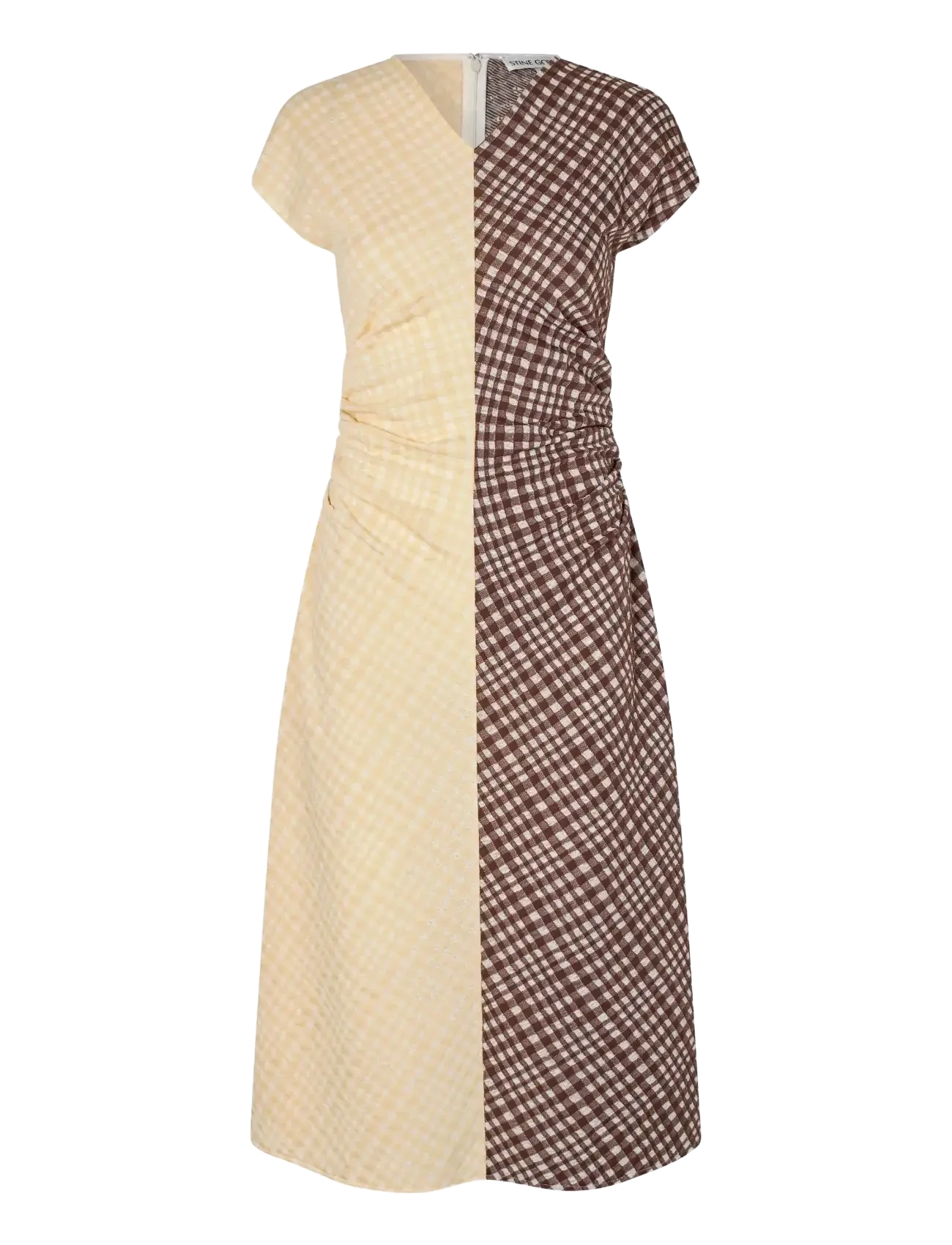 STINE GOYA 2118 Checkered Jersey, Ruched Waist - STINE GOYA - BROWN AND YELLOW CHECKS / yellow