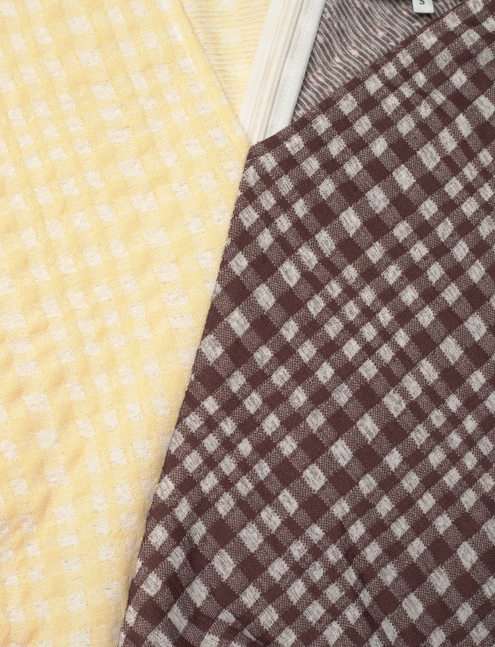 STINE GOYA - 2118 Checkered Jersey, Ruched Waist - robes midi - brown and yellow checks - 4