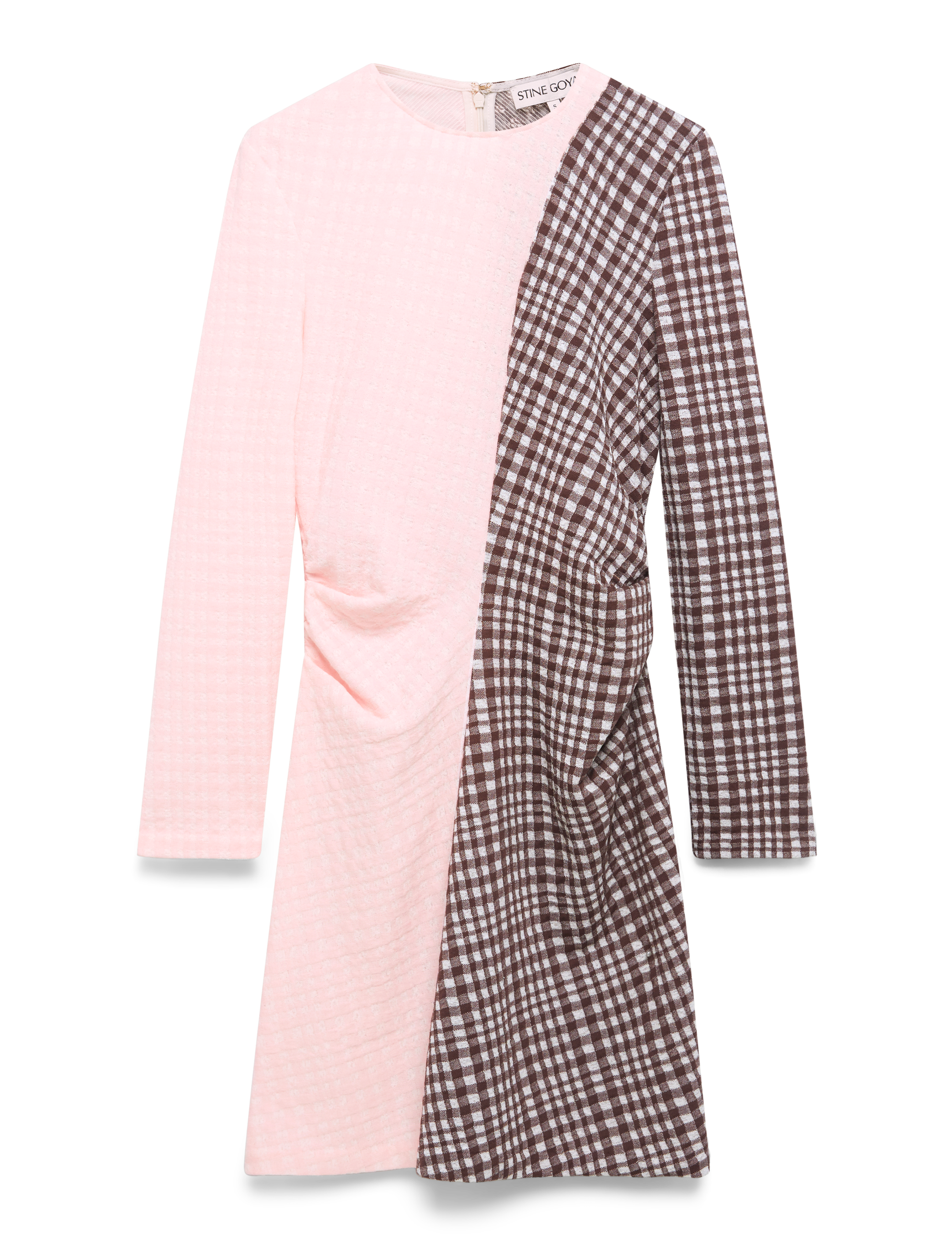 STINE GOYA 2118 Checkered Jersey, Ruched Waist, Kvinder, Paneleret Ternet Rynket Kjole, Pink, Str: L
