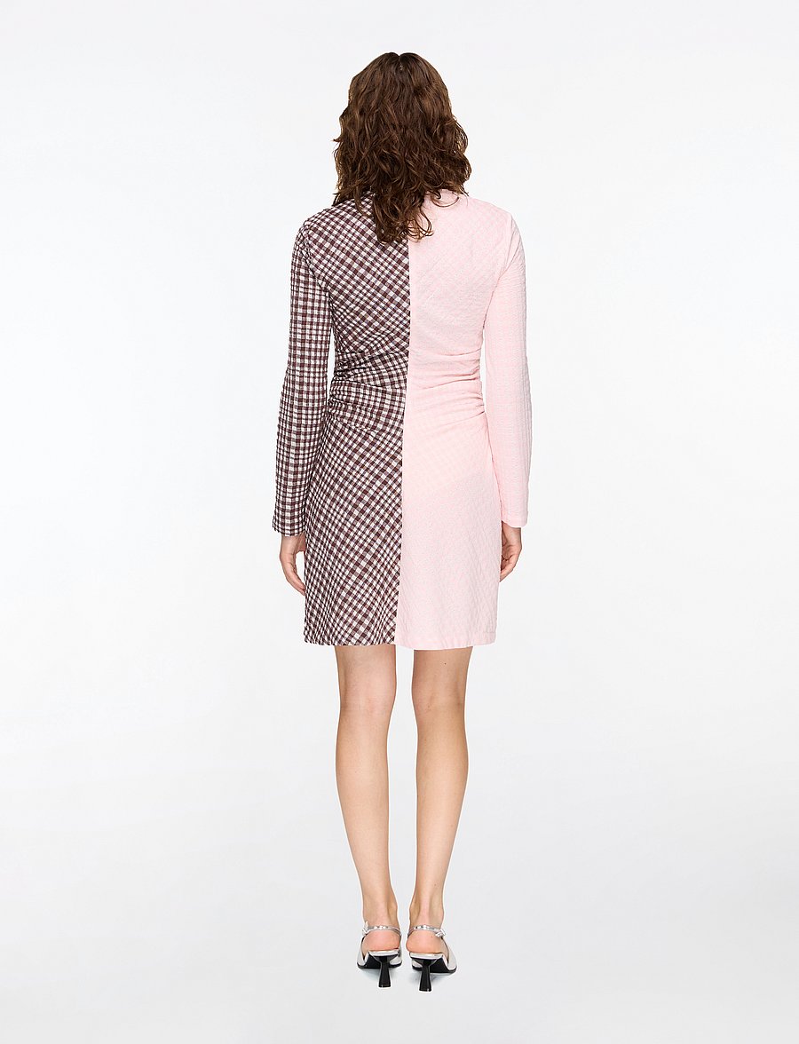 STINE GOYA - 2118 Checkered Jersey, Ruched Waist - kurze kleider - brown and pink checks - 5
