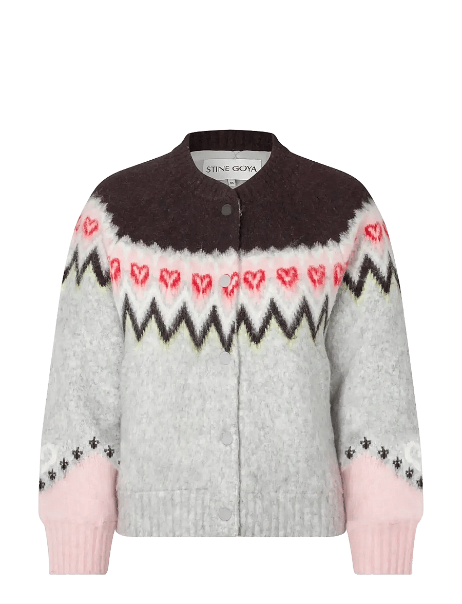 STINE GOYA - 2422 Brushed Jacquard, Raglan Bombe - cardigans - fairisle - 0