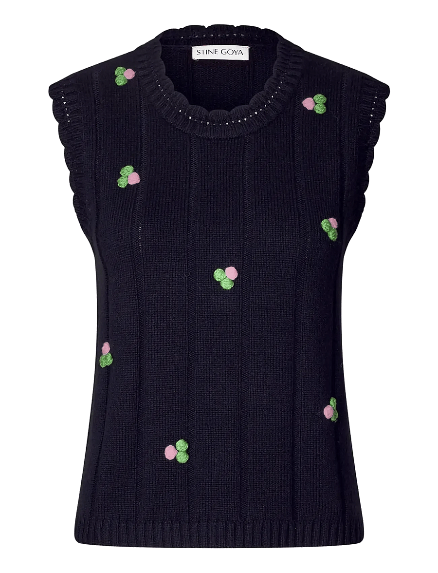 STINE GOYA - 2359 Midweight Wool, Bubble Knit Ve - kootud vestid - black - 1