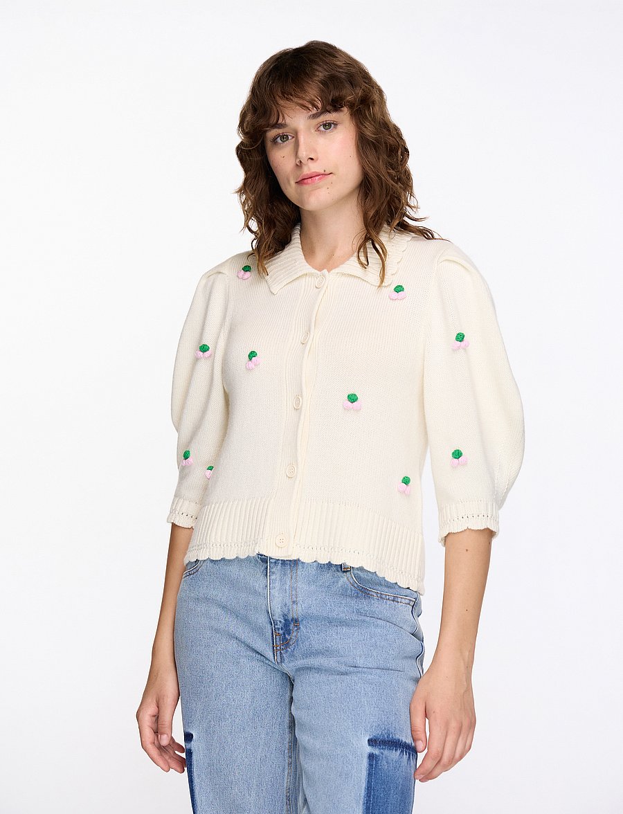 STINE GOYA - 2359 Midweight Wool, Bubble Knit Po - cardigans - vanilla - 0