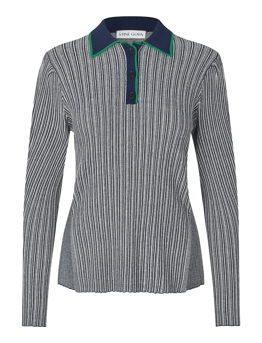 STINE GOYA - 2356 Soft Rib, Long Sleeve Knit Pol - polohemden - soft striped rib - 0