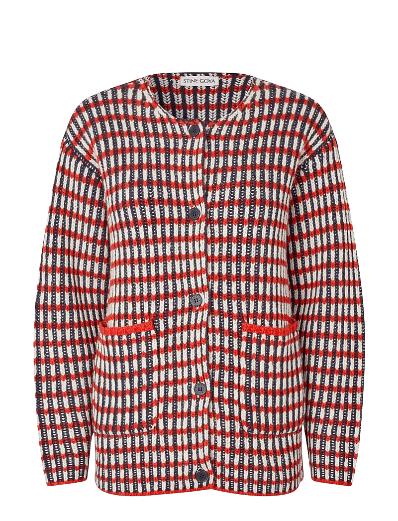 STINE GOYA - 2425 Plaited Chunky Rib, Plaited Ca - cardigans - navy / red / cream - 0
