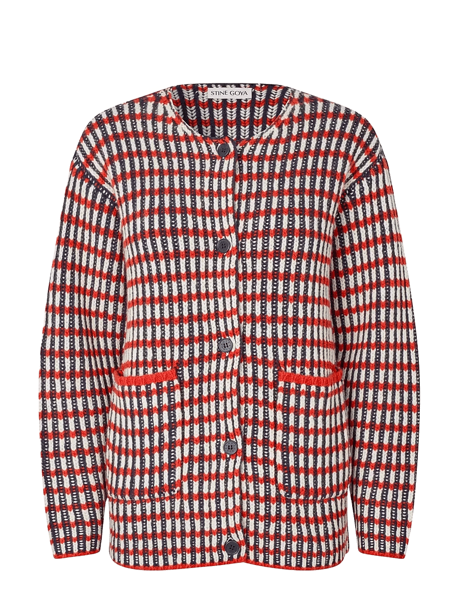 STINE GOYA - 2425 Plaited Chunky Rib, Plaited Ca - cardigans - navy / red / cream - 0