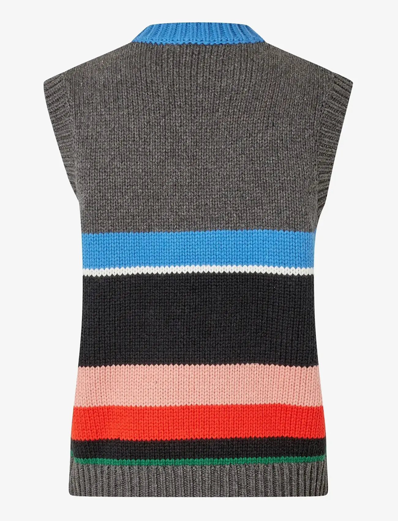 STINE GOYA - 2421 Chunky Cotton Wool, Crewneck V - stickade västar - chunky stripes - 1