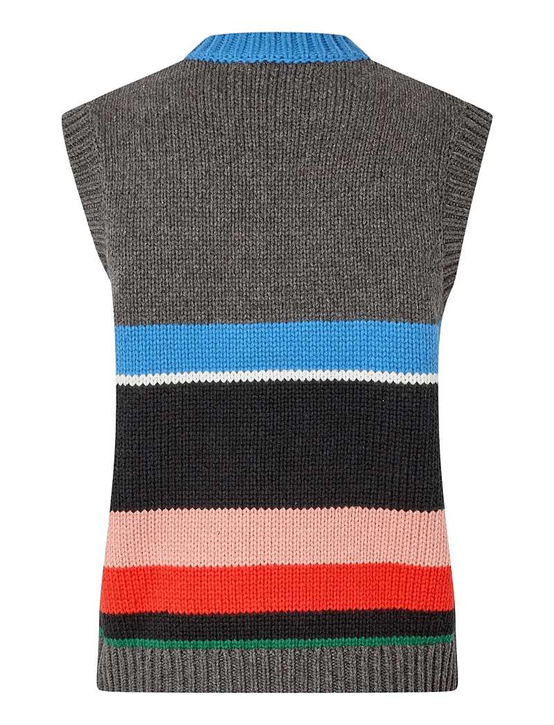 STINE GOYA - 2421 Chunky Cotton Wool, Crewneck V - stickade västar - chunky stripes - 1