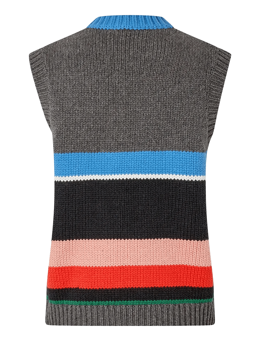 STINE GOYA - 2421 Chunky Cotton Wool, Crewneck V - vestes tricot - chunky stripes - 1