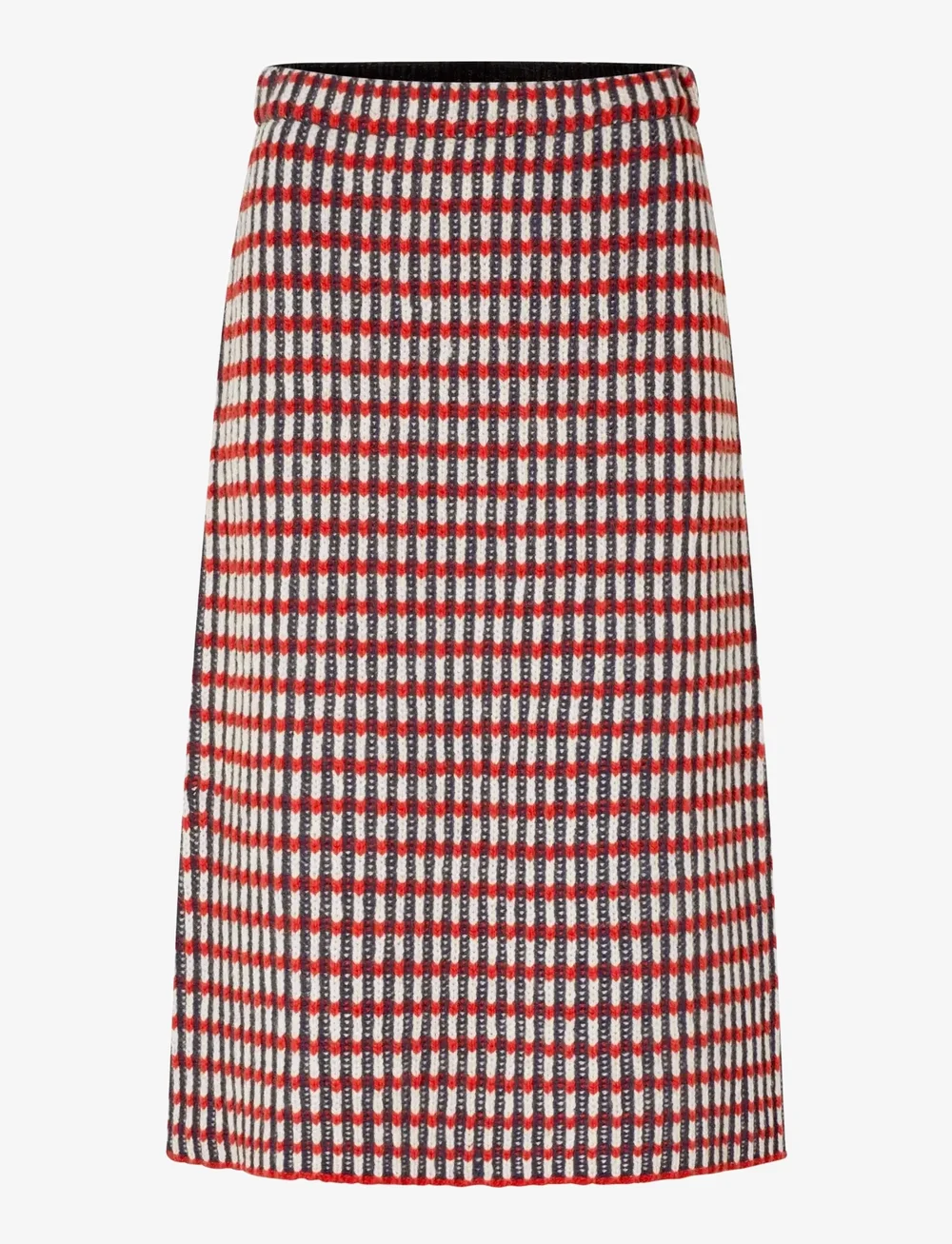 STINE GOYA - 2425 Plaited Chunky Rib, Plaited Fl - stickade kjolar - navy / red / cream - 0