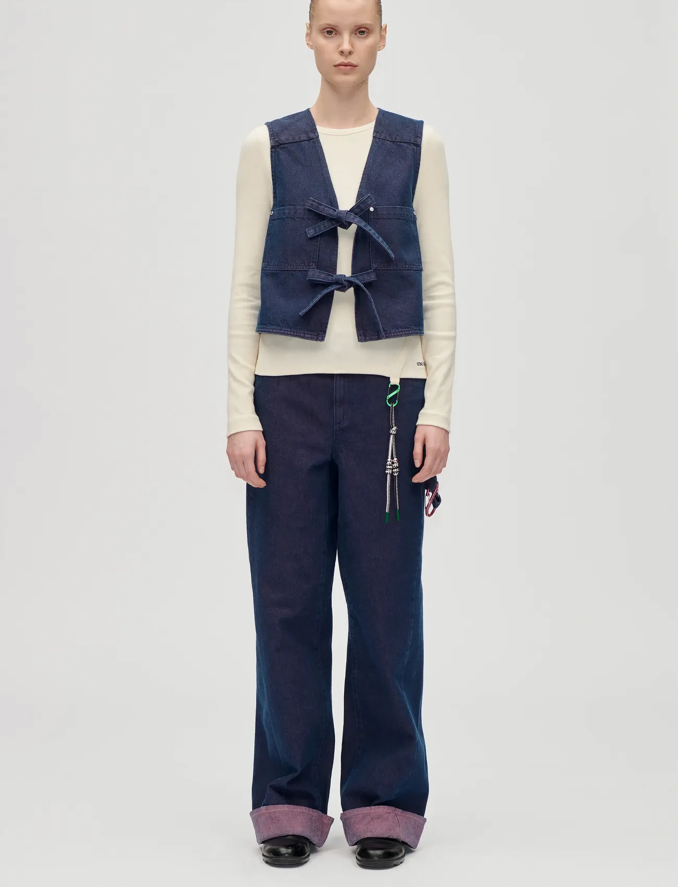 STINE GOYA 2406 Two-Tone Denim, Twist Knee Sea, 28, Navy, Jeans > Vidde, Dame