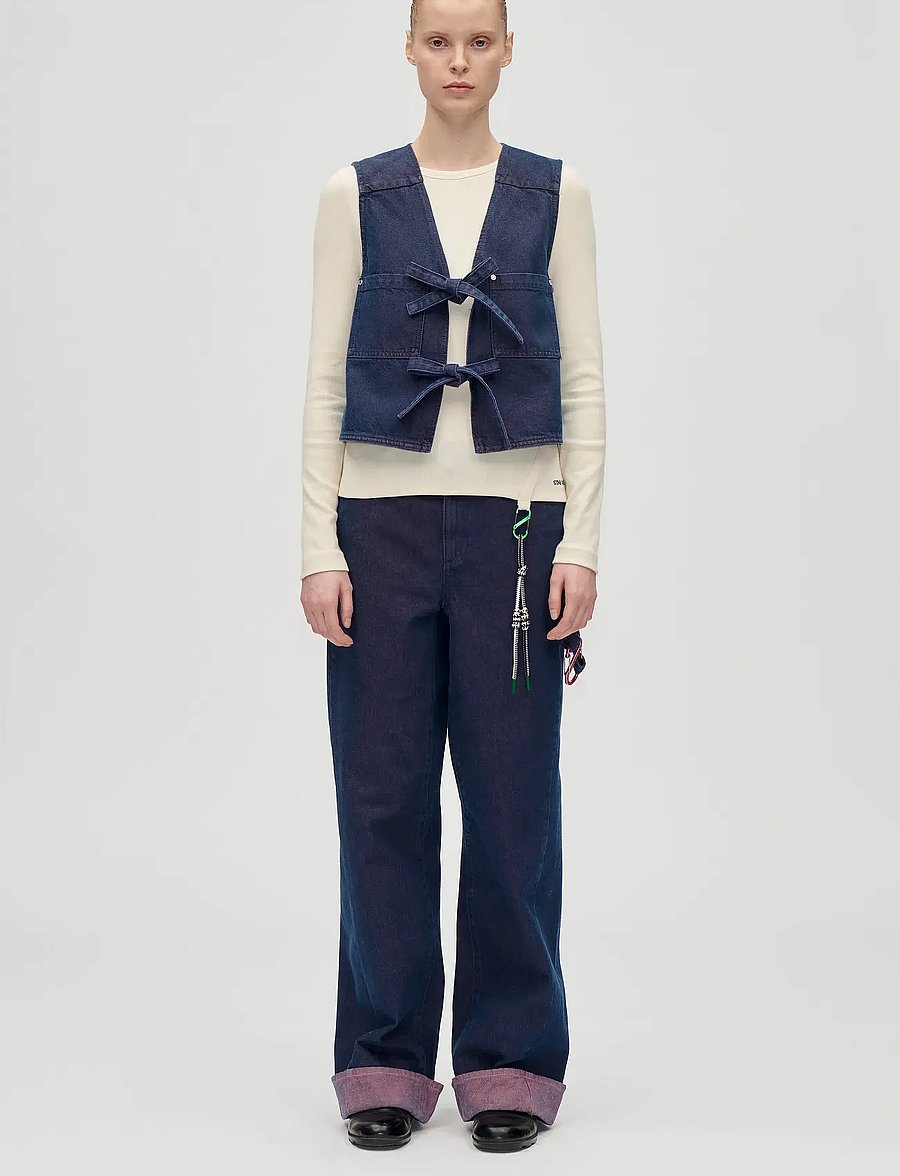 STINE GOYA - 2406 Two-Tone Denim, Twist Knee Sea - brede jeans - dusky / dried rose - 0