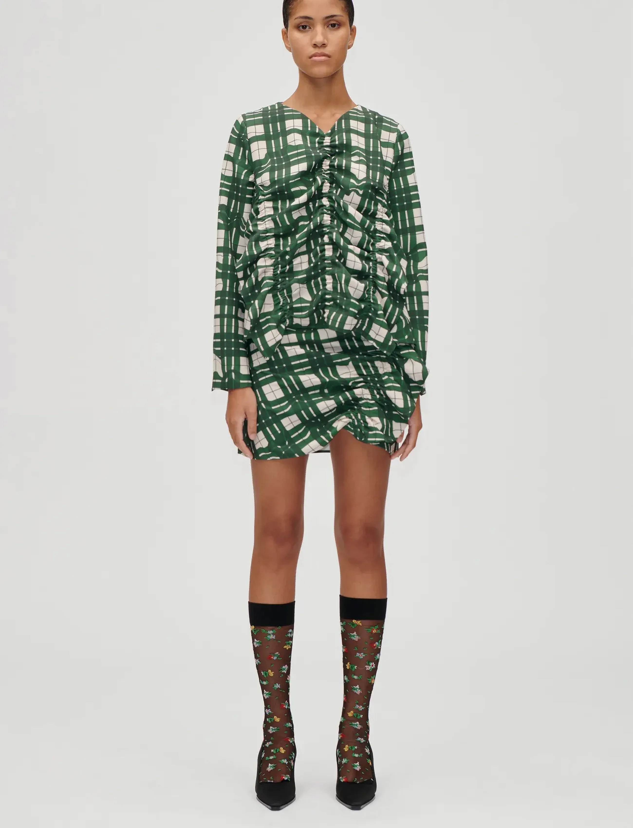 STINE GOYA 2429 Checkered Cady, Asymmetric Gat - Skjørt - CHECKERED WAVE / green