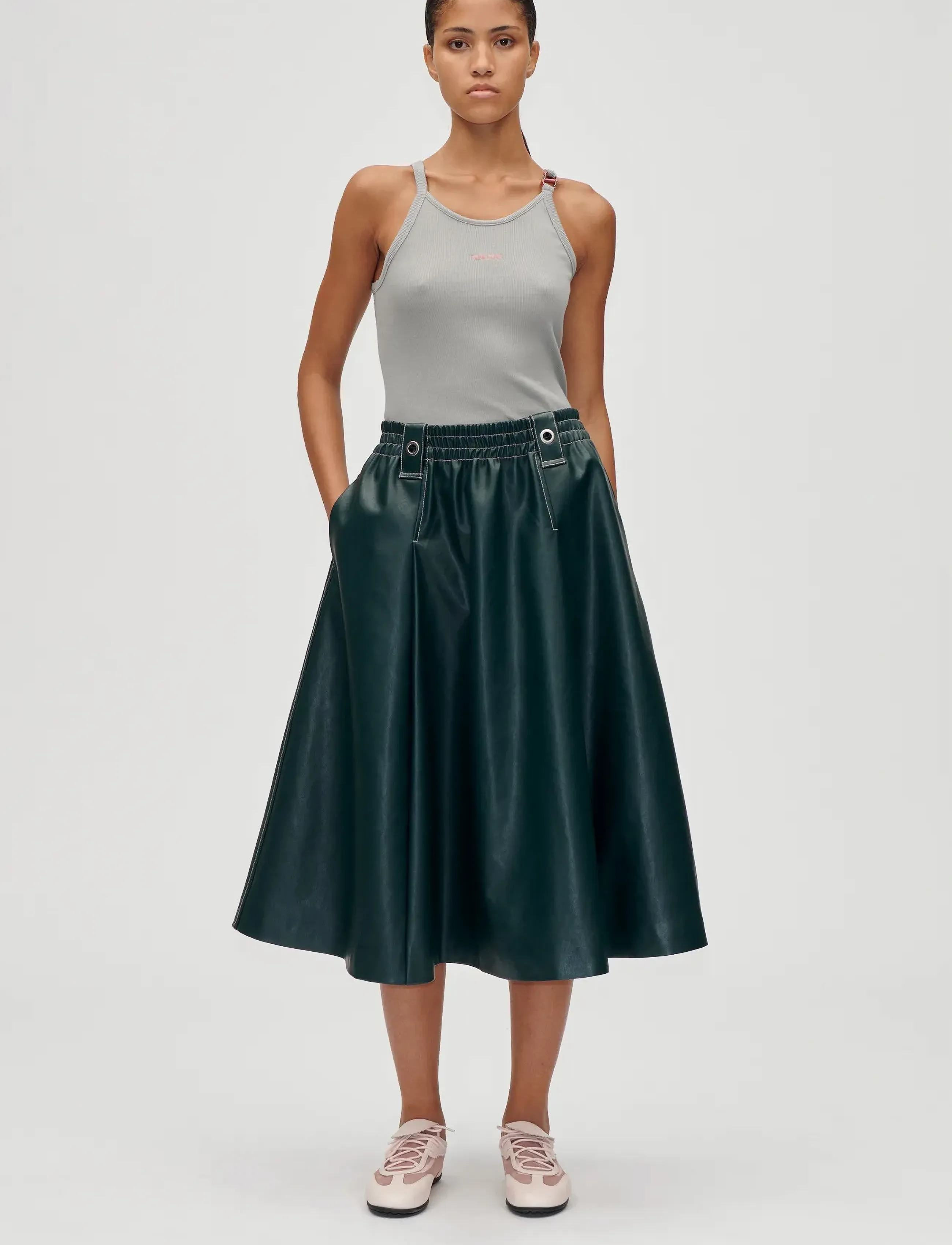 STINE GOYA 2362 Heavy Weight Faux Leather, Gat - Skjørt - DARK GREEN / khaki/green