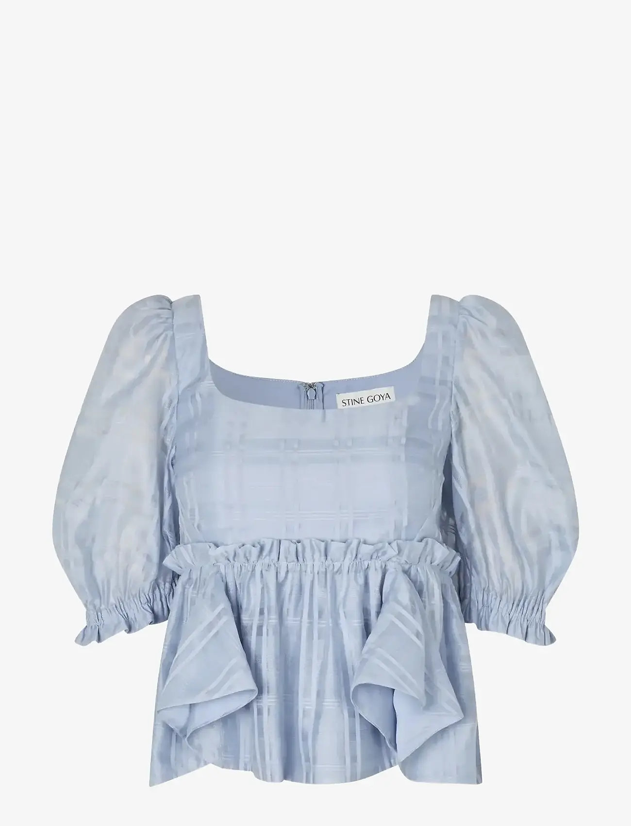 STINE GOYA - 2441 Sheer Organza Plaid, Sheer Ruf - lühikeste varrukatega pluusid - brunnera blue - 1