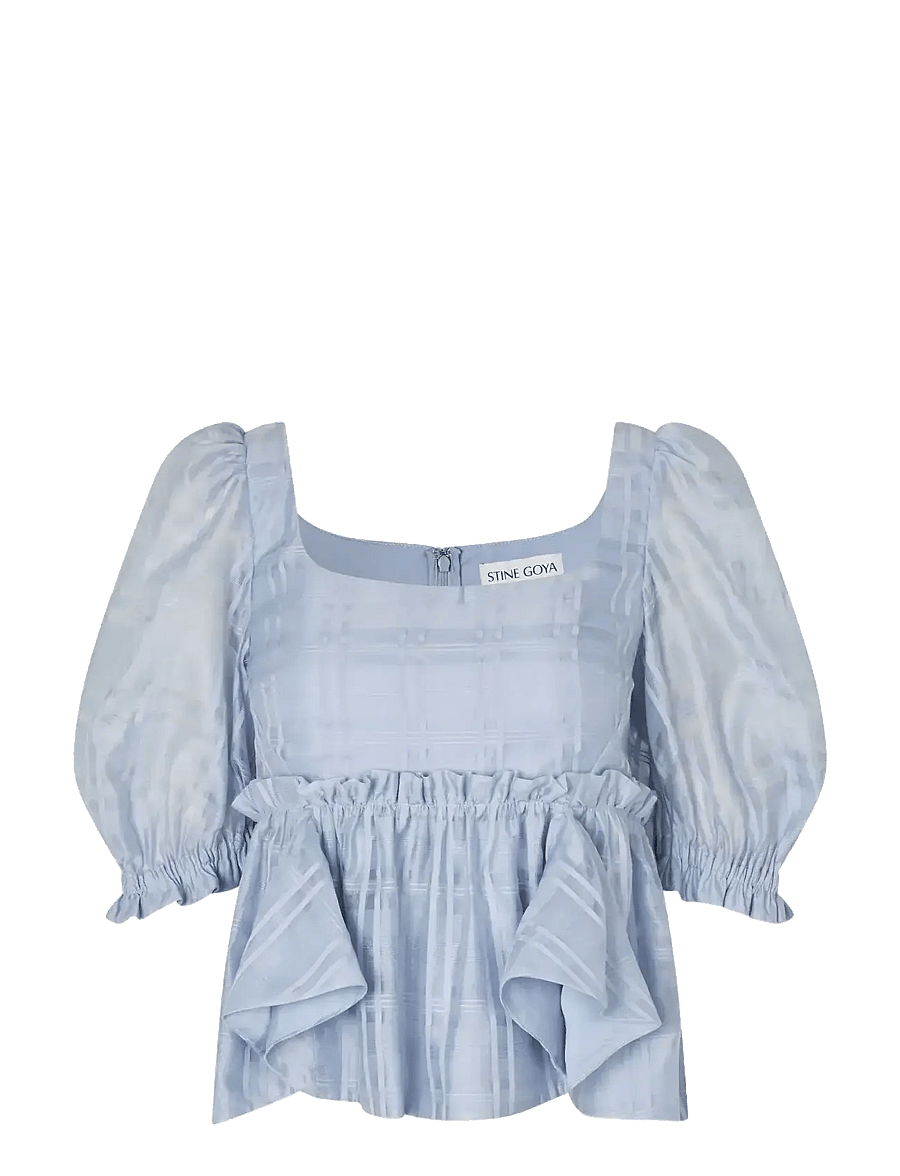 STINE GOYA - 2441 Sheer Organza Plaid, Sheer Ruf - kortærmede bluser - brunnera blue - 1