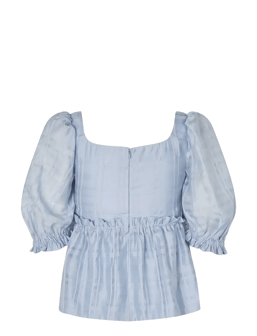 STINE GOYA - 2441 Sheer Organza Plaid, Sheer Ruf - kortærmede bluser - brunnera blue - 2