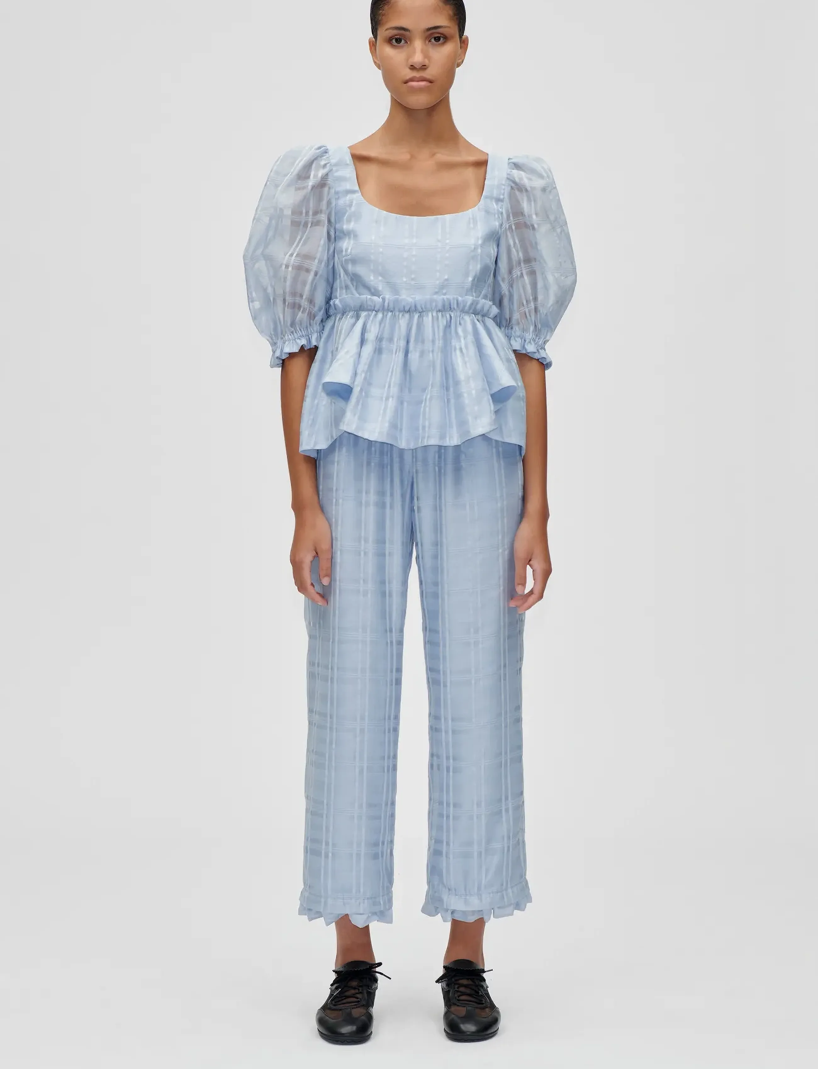 STINE GOYA 2441 Sheer Organza Plaid, Sheer Ruf, M, Purple, Bluser > Kortærmede, Dame