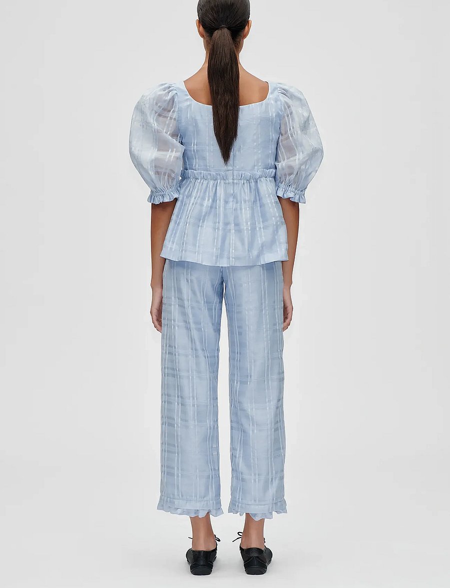 STINE GOYA - 2441 Sheer Organza Plaid, Sheer Ruf - kortærmede bluser - brunnera blue - 3