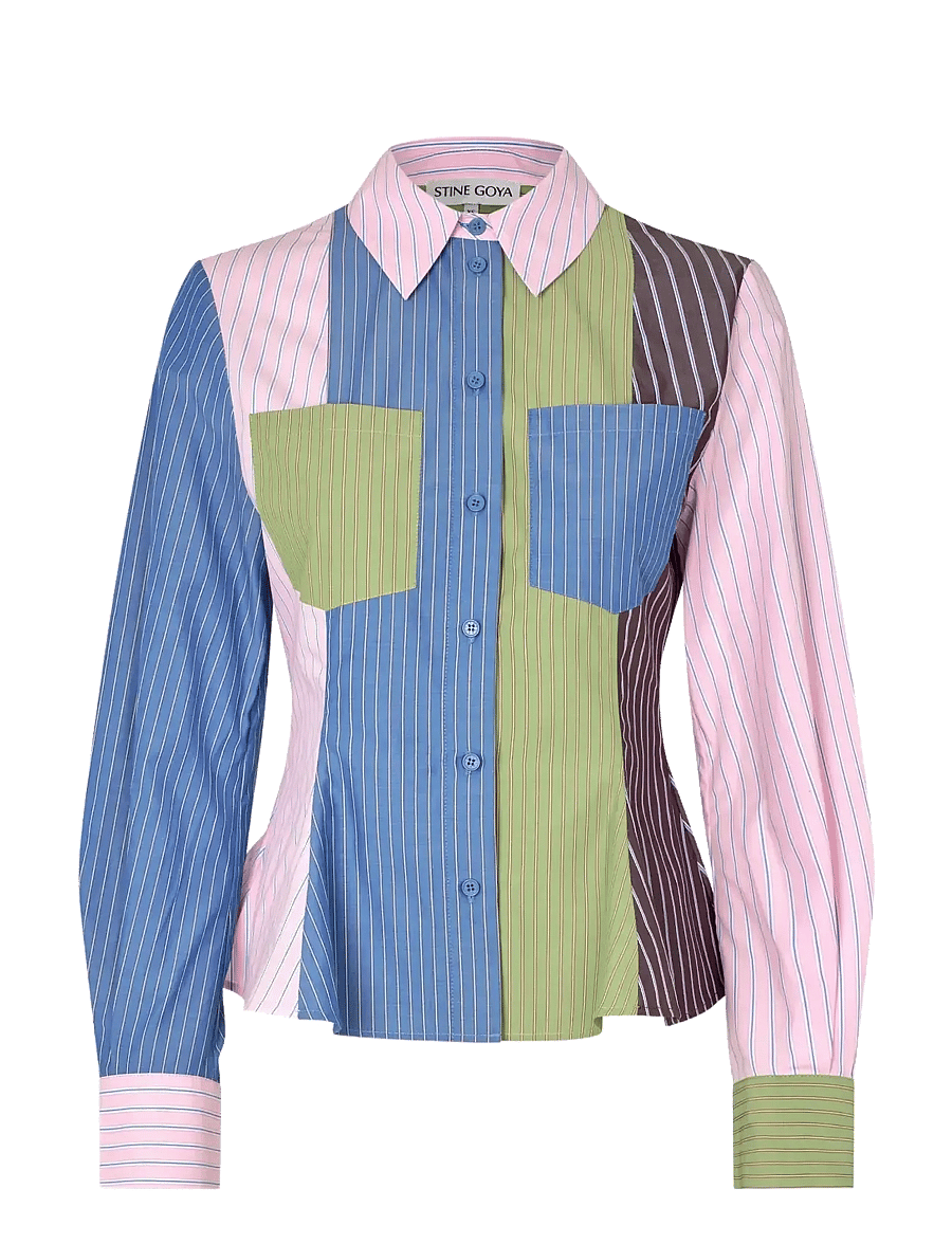 STINE GOYA - 2405 Multi-Stripe Shirting, Pocket - denimskjorter - multistripes mix - 1