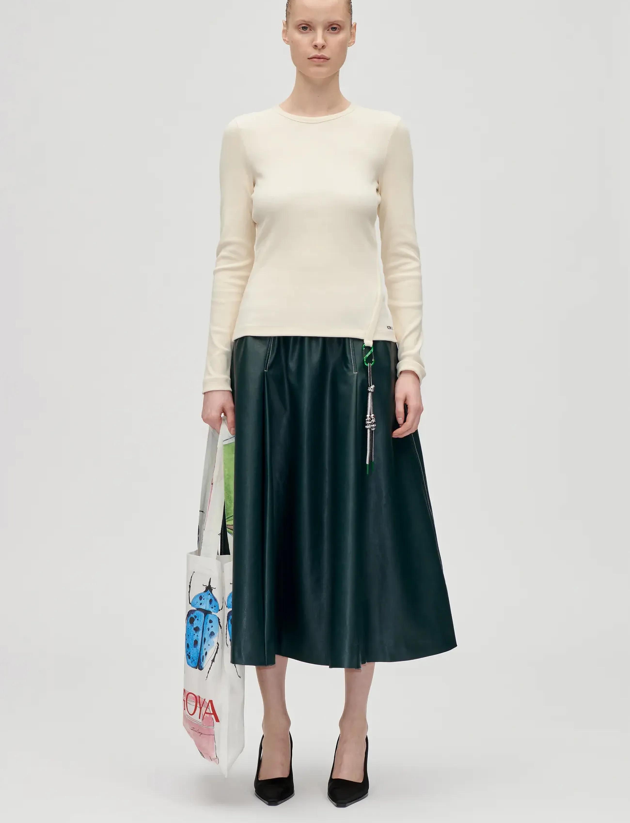 STINE GOYA 2385 Rib, Long Sleeve Carabiner Rib, Kvinder, Karabinhage Ribstrikket Langærmet Top, Cream, Str: XS