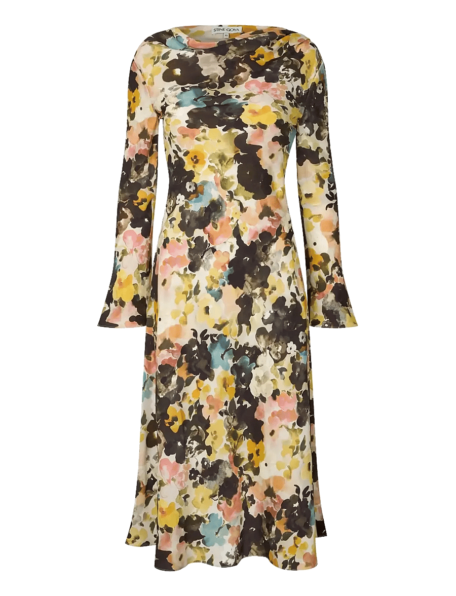 STINE GOYA - 2263 Dry Viscose, Long Flared Sleev - cocktailklänningar - the sentimental bloom - 1