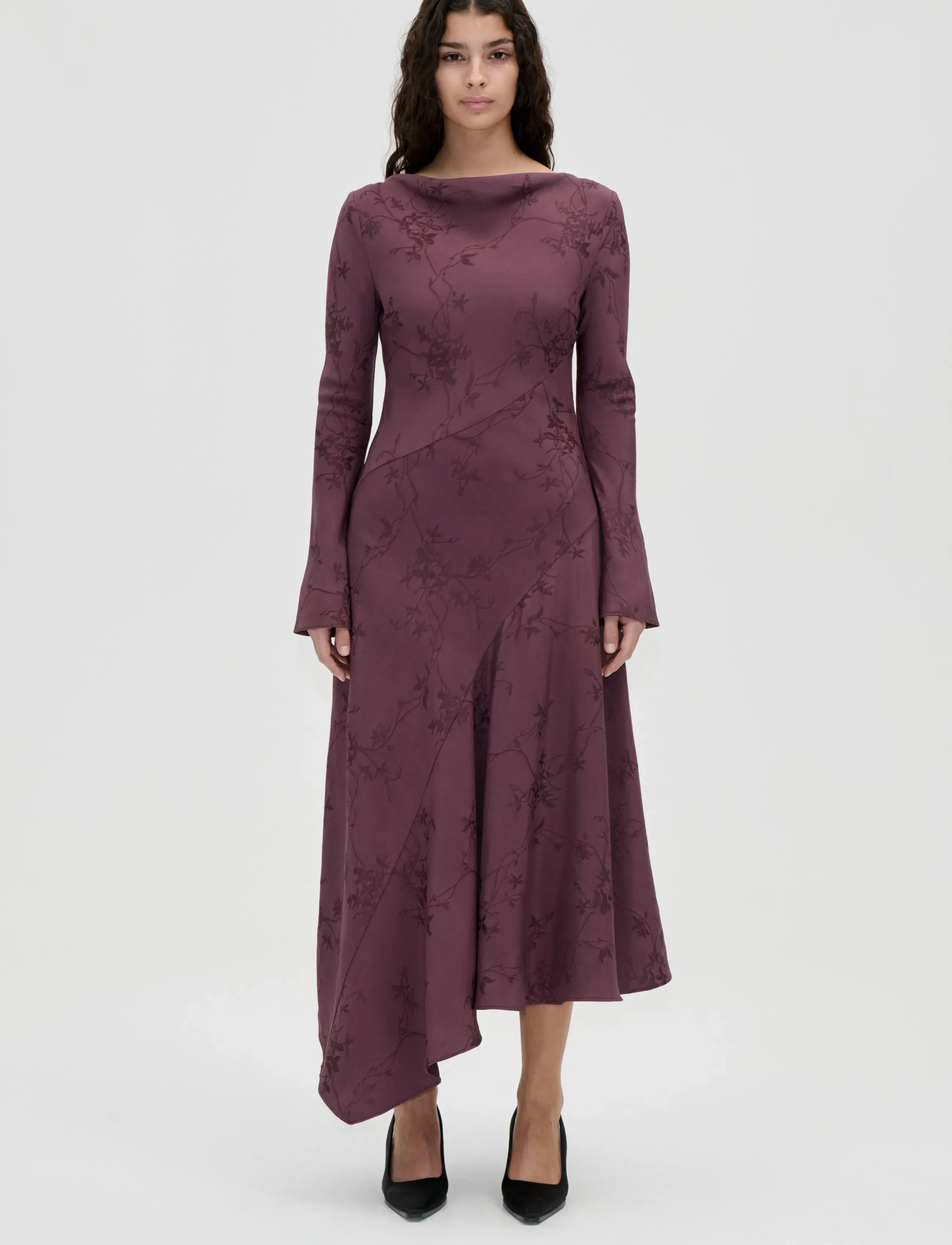 STINE GOYA 2548 Fluid Jacquard, Long Sleeve Sc, XL, Dresses, Burgunderrot - Maxi Dress, Frauen