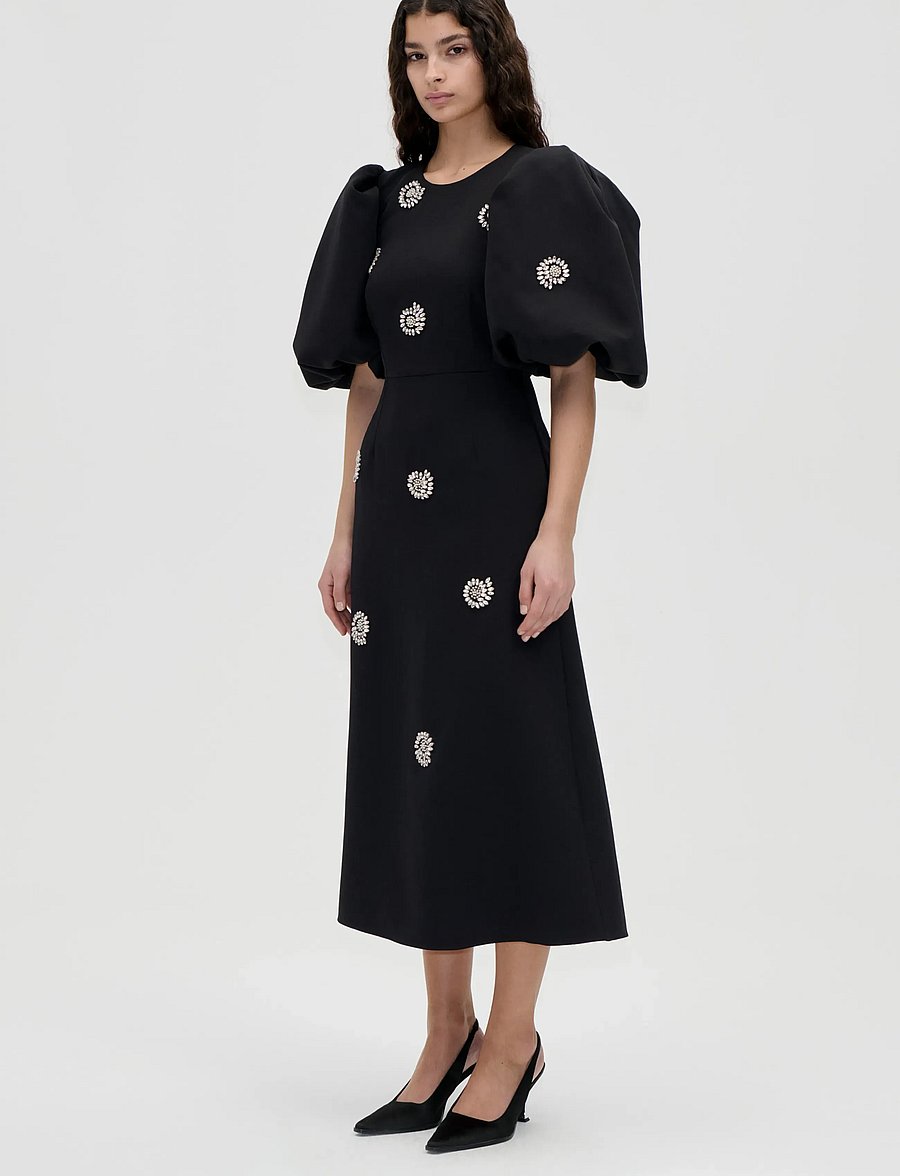 STINE GOYA - 2564 Embellished Cady, Puff Sleeve - pearl of order - 0