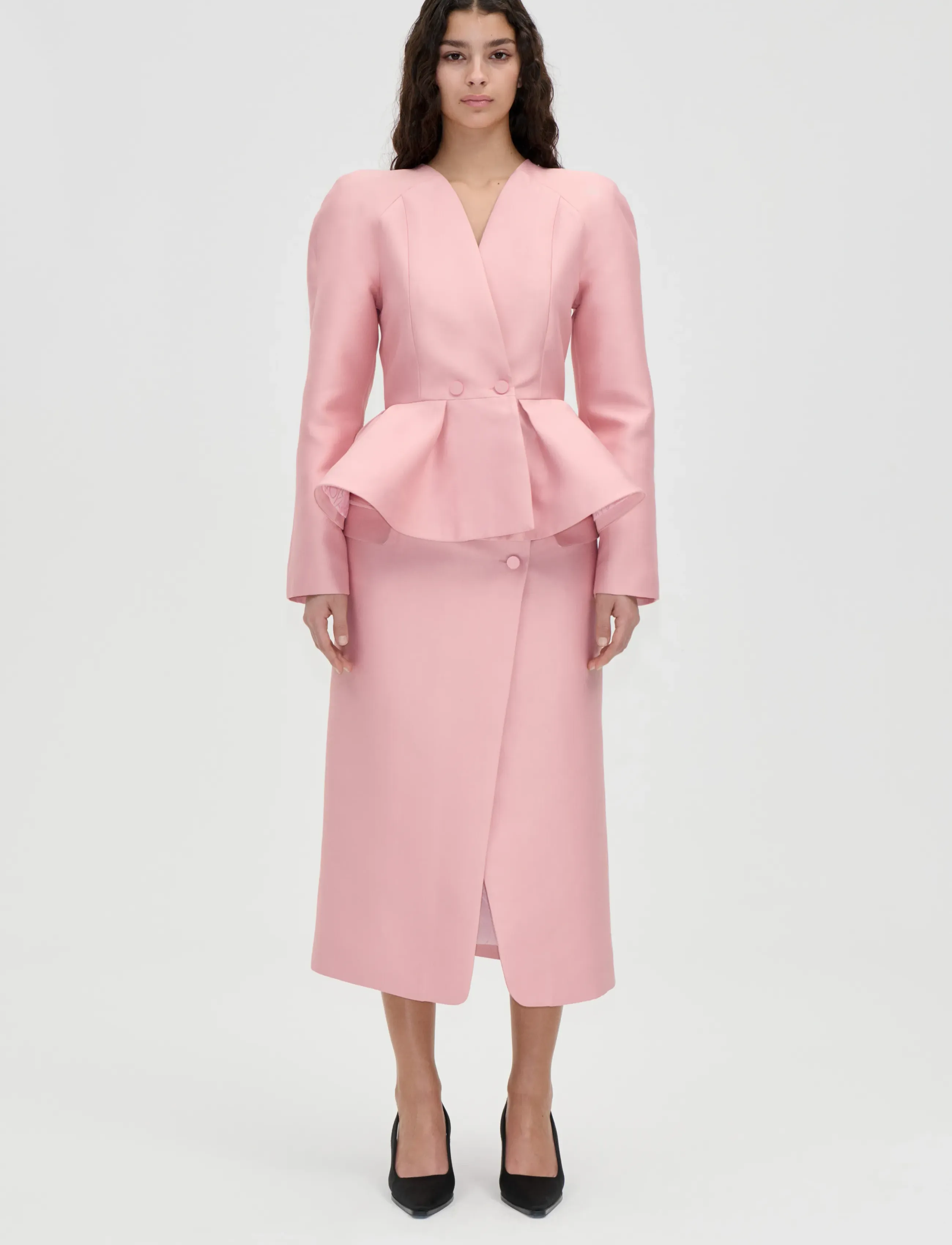 STINE GOYA 2562 Crepon, Peplum V Neck Jacket - Õhukesed jakid - HAZE PINK / pink/rose