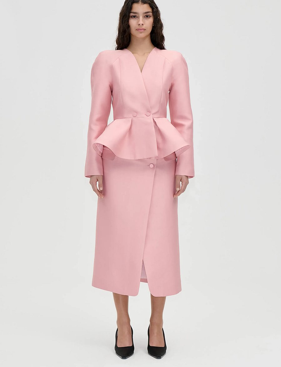 STINE GOYA - 2562 Crepon, Peplum V Neck Jacket - haze pink - 0