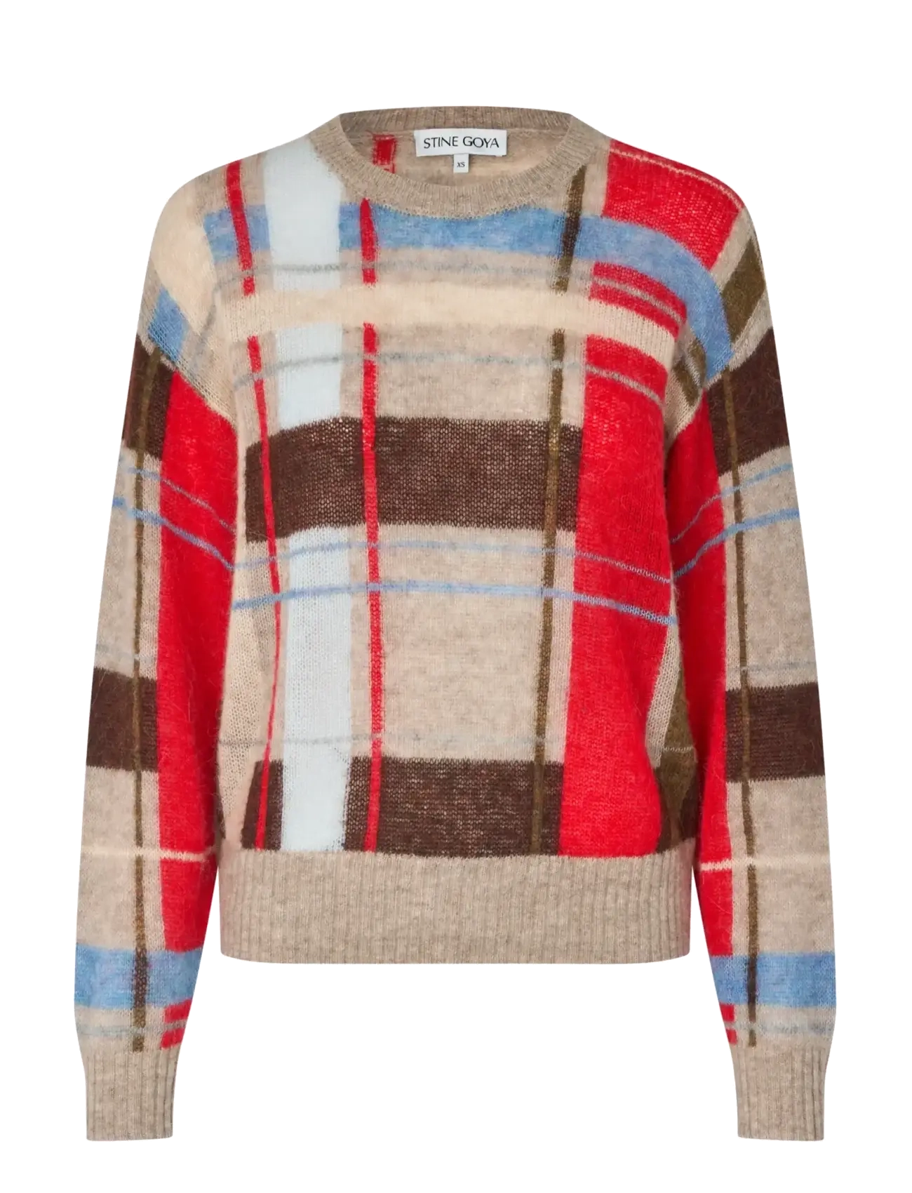 STINE GOYA 2557 Wool Alpaca, Long Sleeve Crewn - Kläder - SCARLET GRID / beige